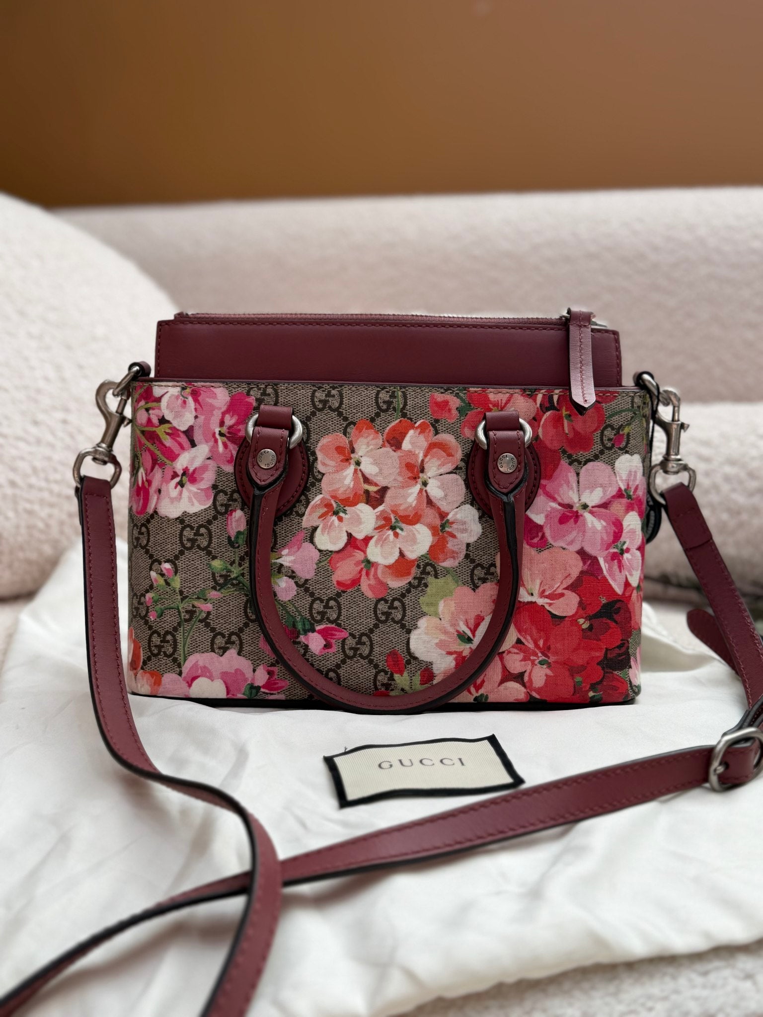 Gucci GG Pink Blooms Mini Zip Top Tote Bag