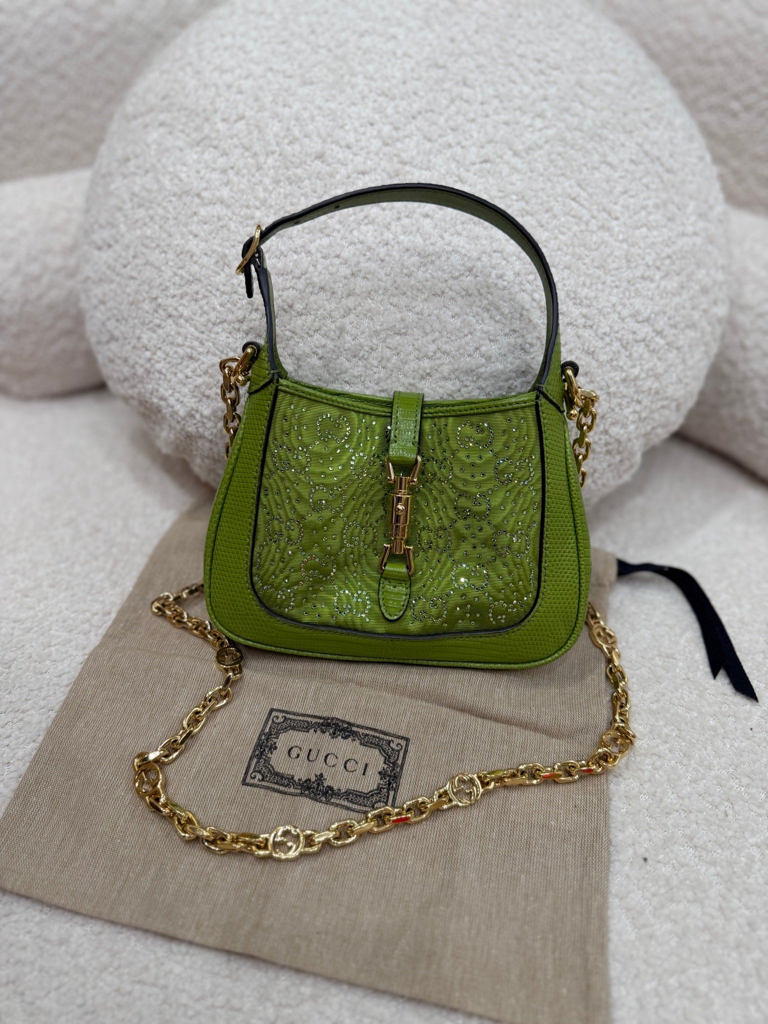 BRAND NEW- Gucci Green Lizard & Crystal 1961 Mini Jackie Bag