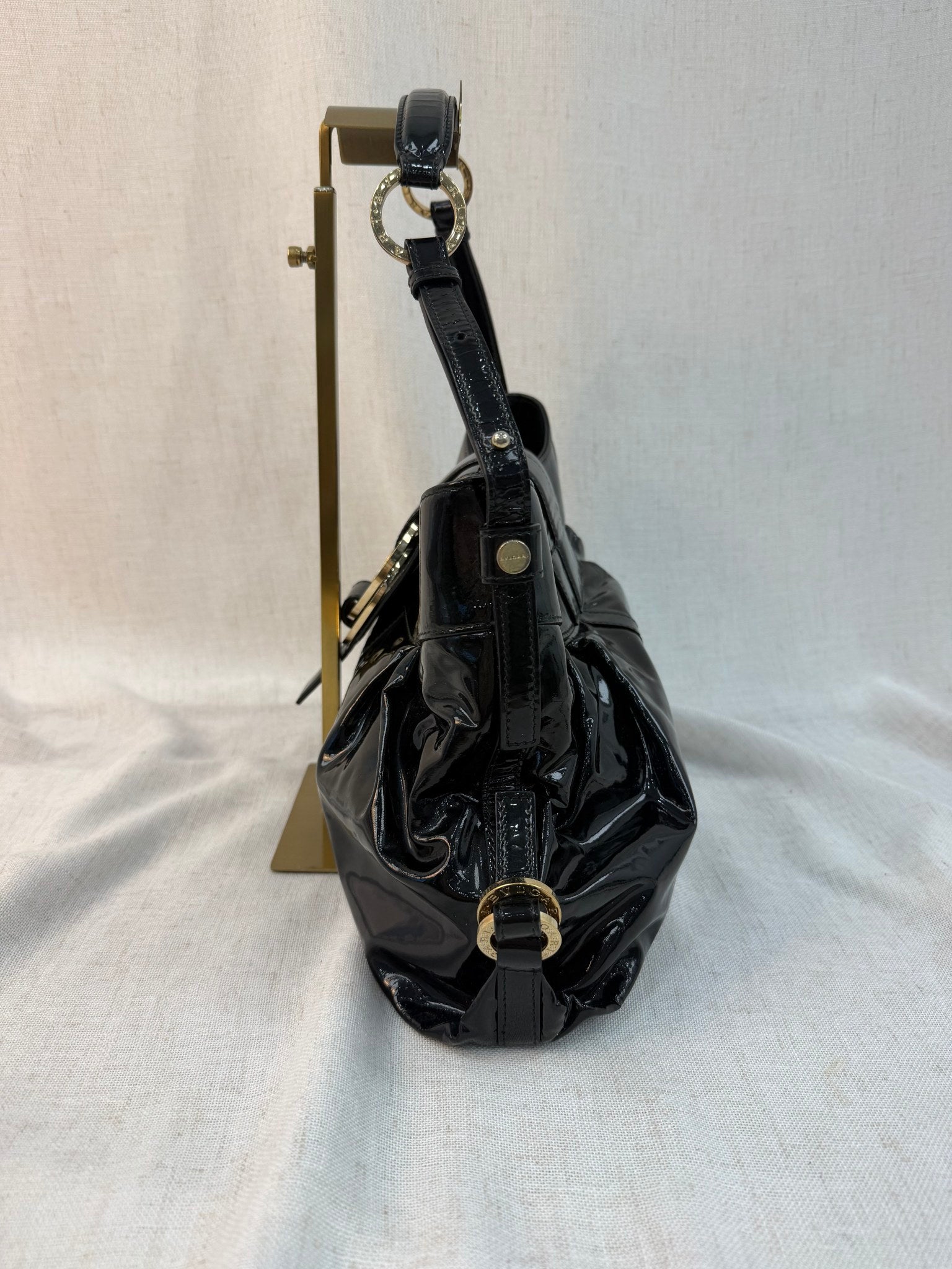 Bvlgari Black Patent Leather Chandra Shoulder Bag