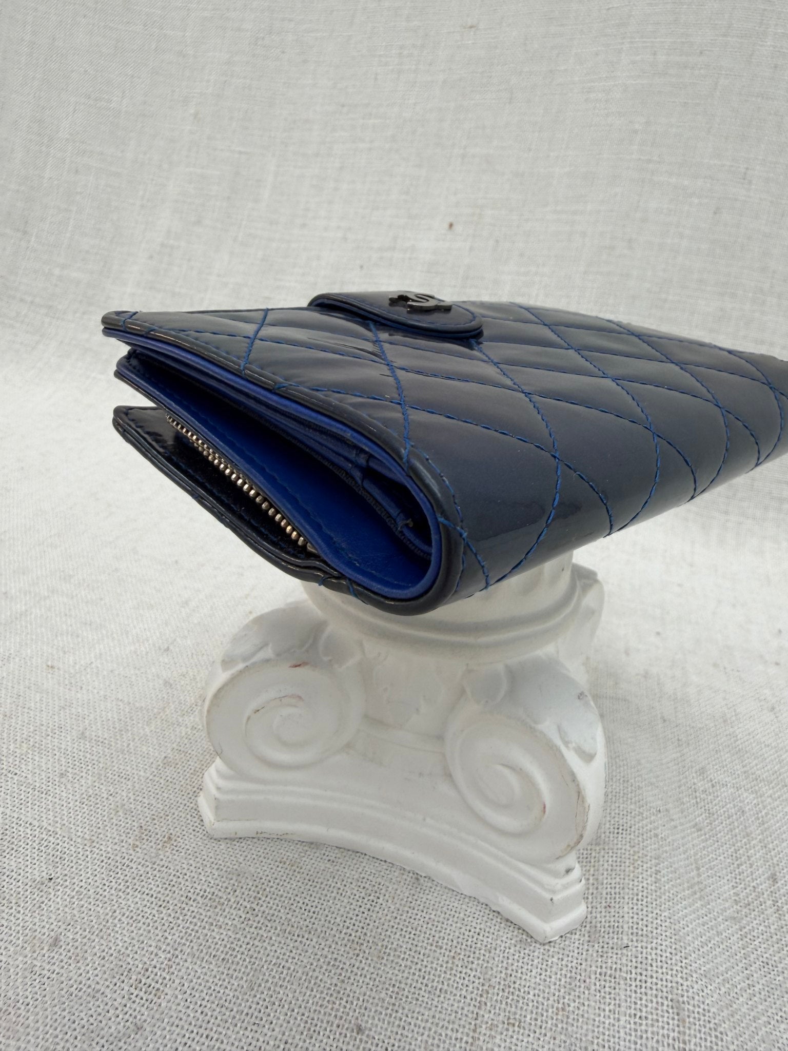 Chanel Blue Quilted Patent Leather Compact Wallet