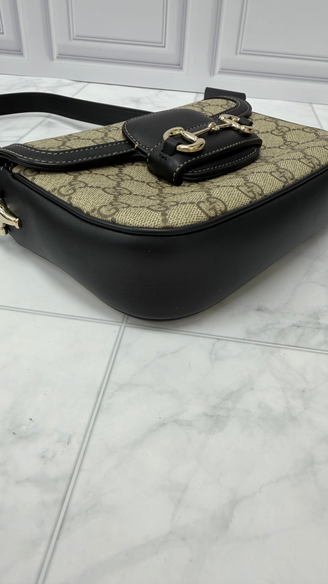 Gucci GG Supreme Canvas & Black Leather 1955 Horsebit Crossbody