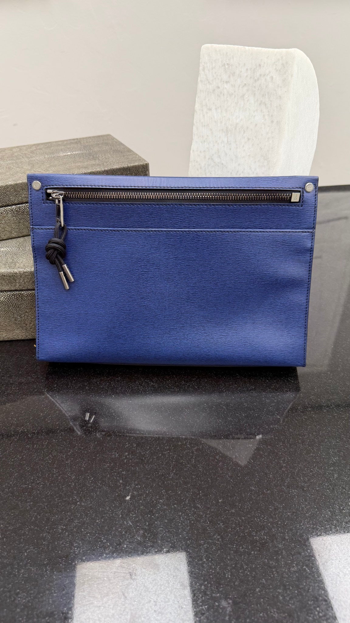 Christian Dior Navy Blue Leather Clutch Bag