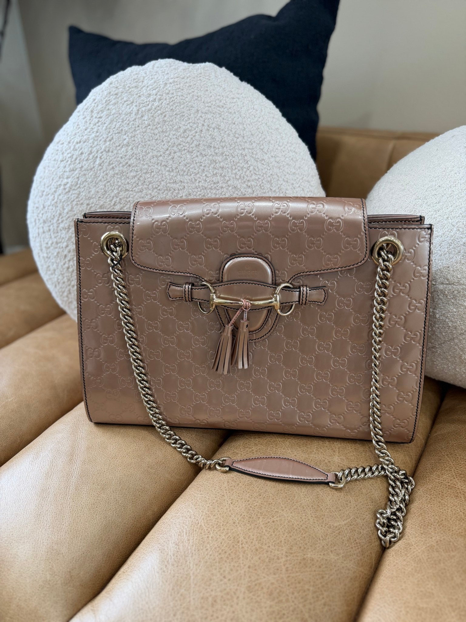 Gucci Rose Gold Guccissima Patent Leather Large Emily Bag