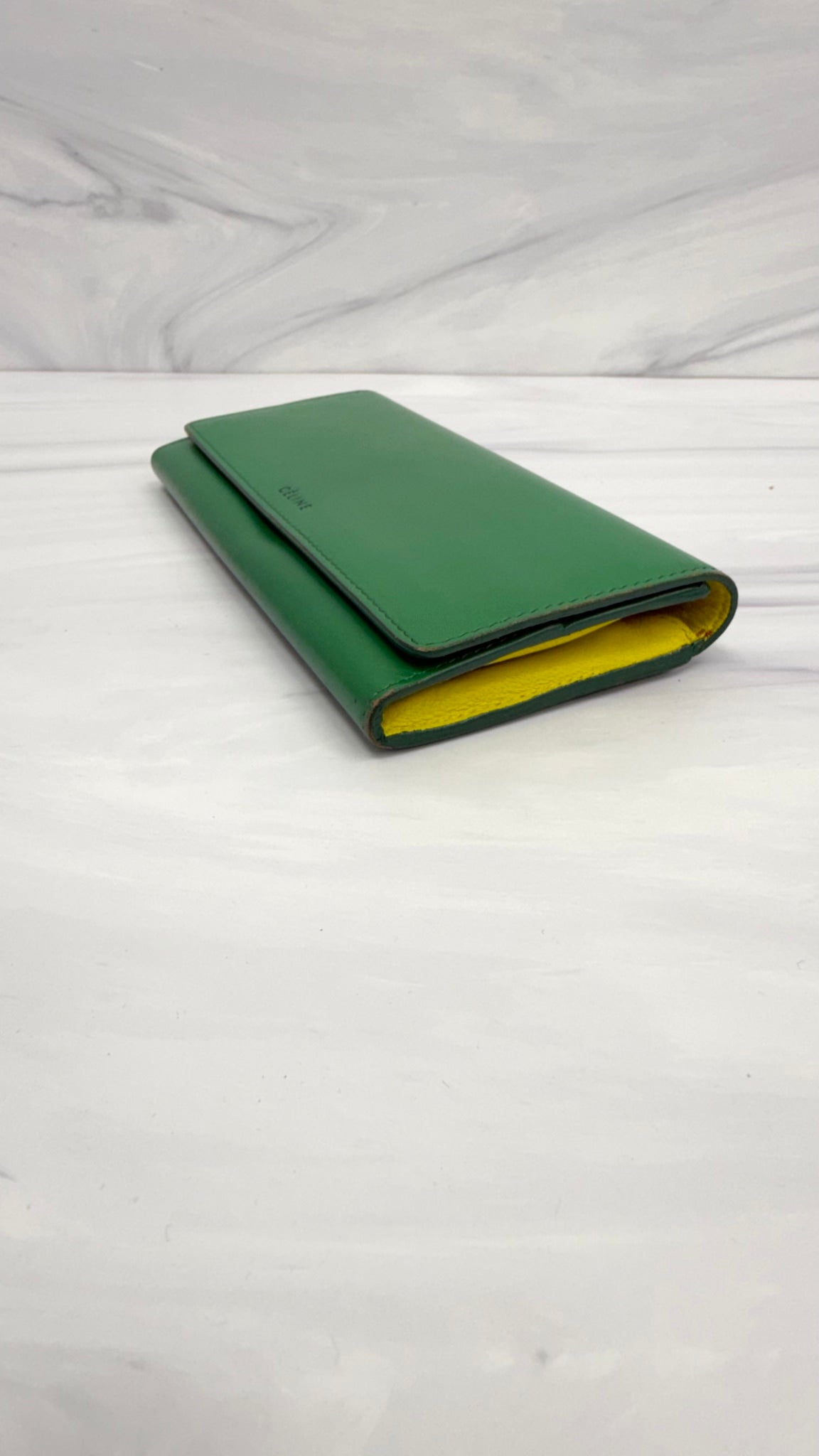 Celine Green Leather Long Flap Wallet