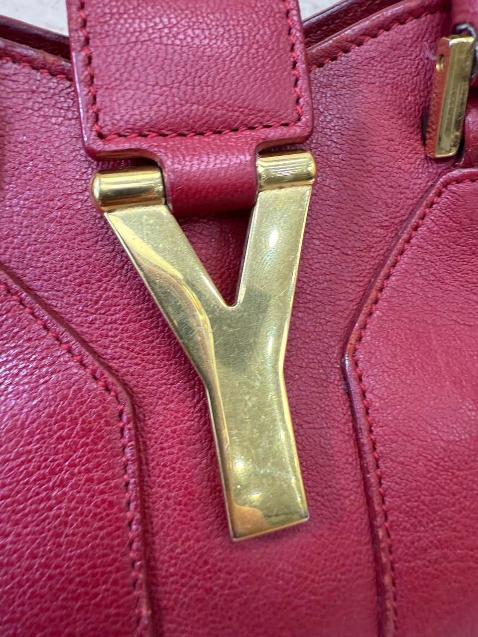 Saint Laurent YSL Red Leather Cabas ChYc Bag