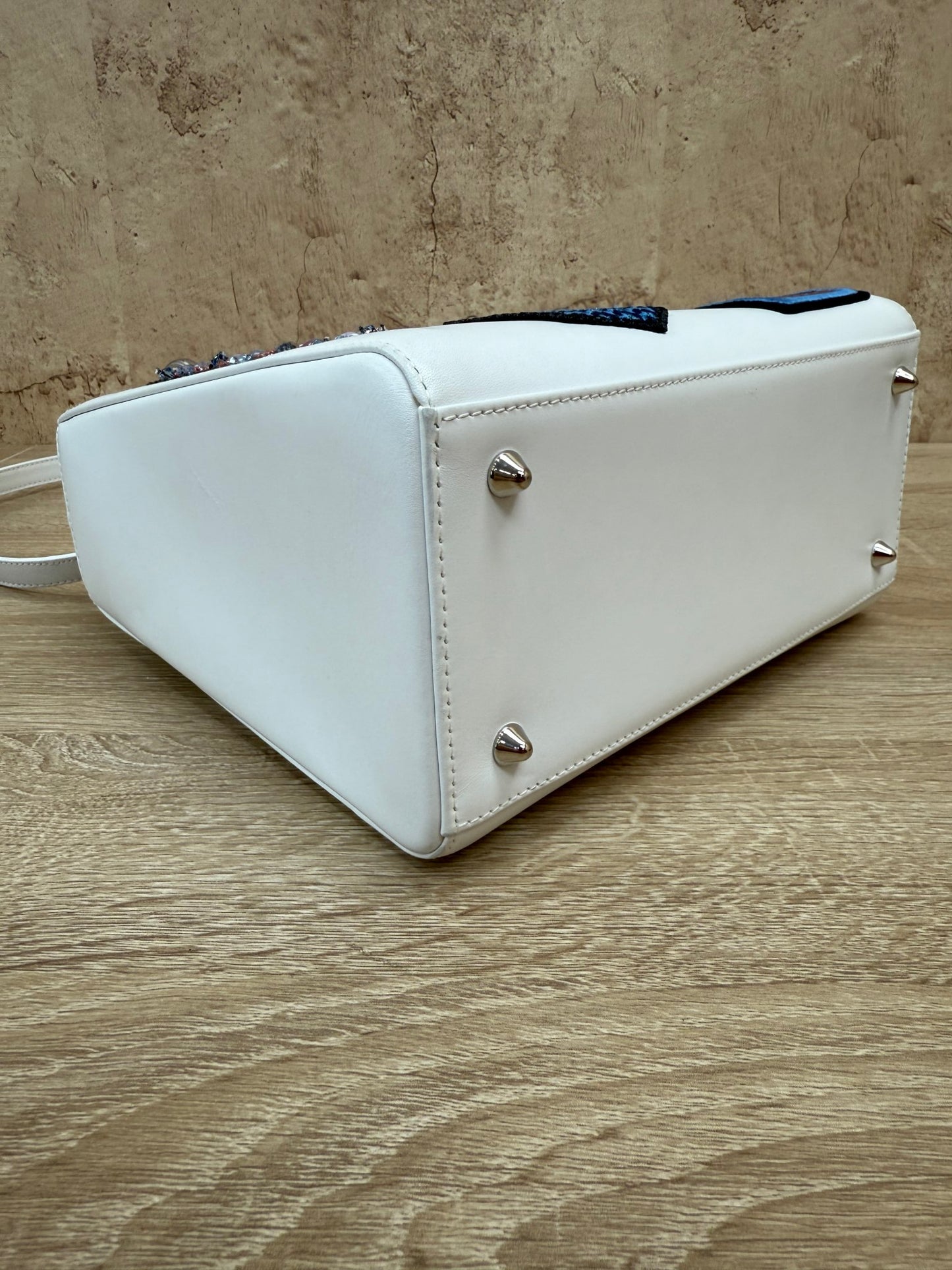 Christian Dior White Leather Patch Embellished Medium Lady Dior