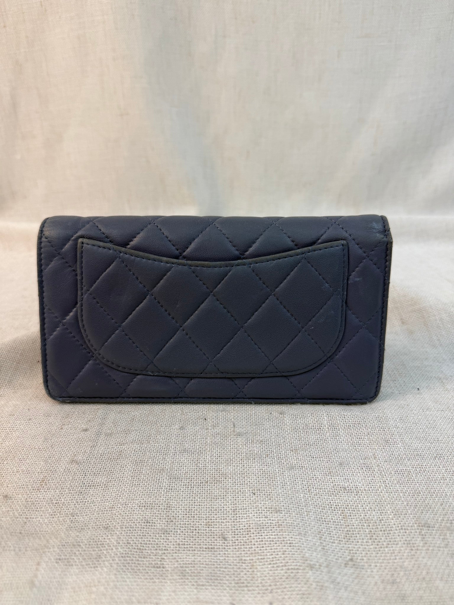 Chanel Blue Lambskin Quilted Long Wallet