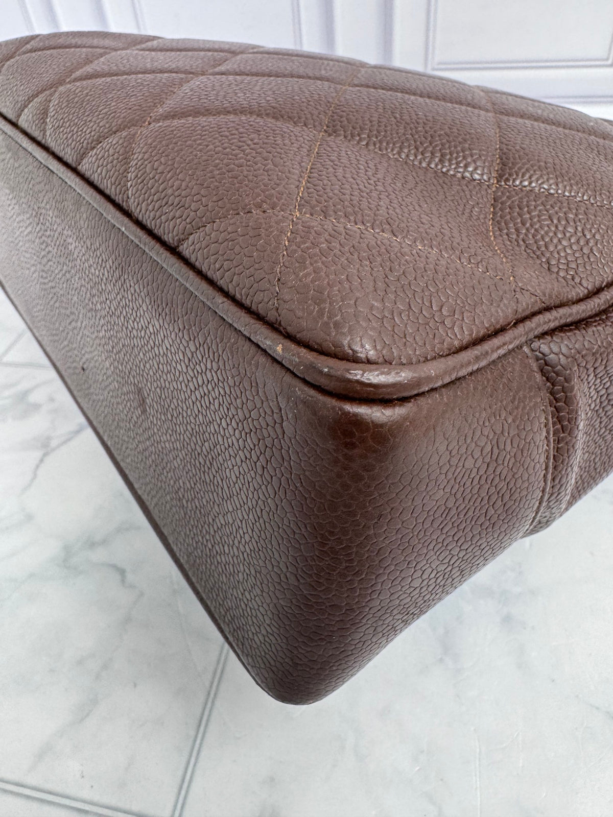 Chanel Brown Quilted Caviar Leather Jumbo CC Shopper Tote Bag