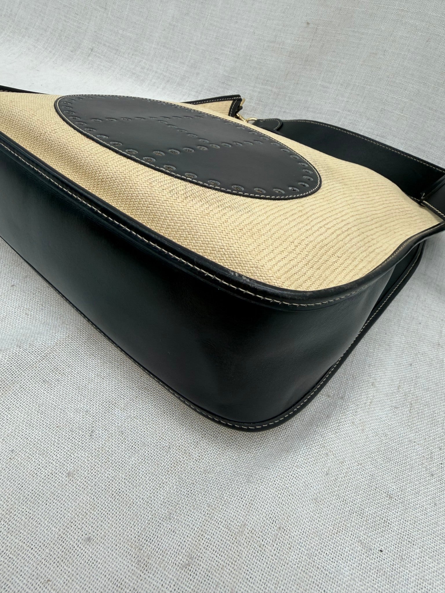 Hermes Raffia & Black Leather Evelyne GM 33 Crossbody