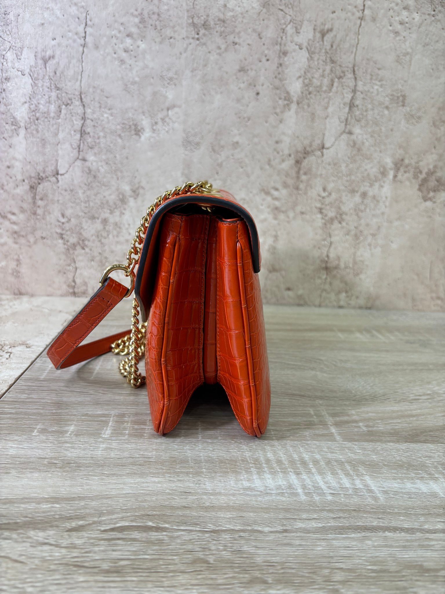 Gucci Orange Crocodile Raja Shoulder Bag