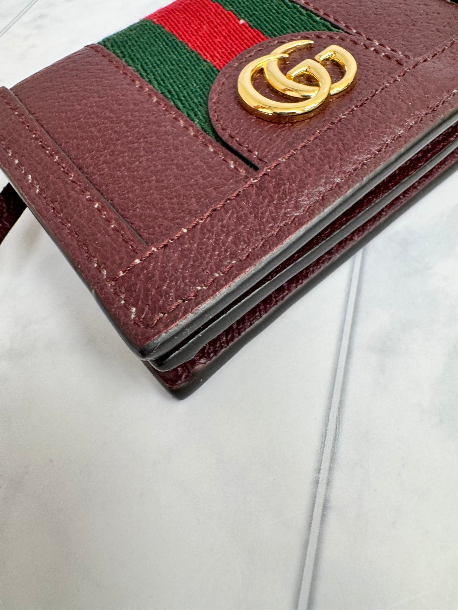 Gucci Burgundy Leather Web Ophidia Compact Wallet