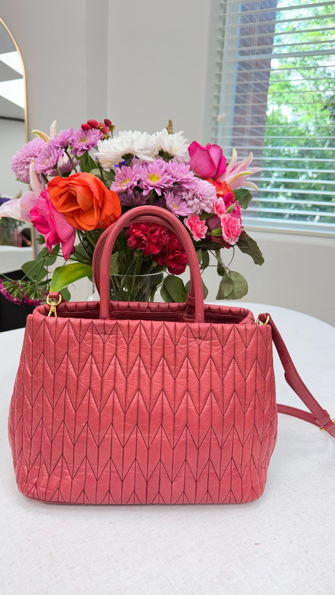 Miu Miu Dusty Pink Matelasse Leather Tote Bag