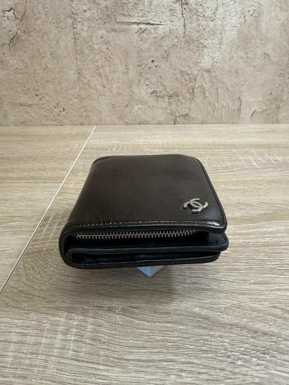 Chanel Black Patent Leather Zippy Compact Wallet
