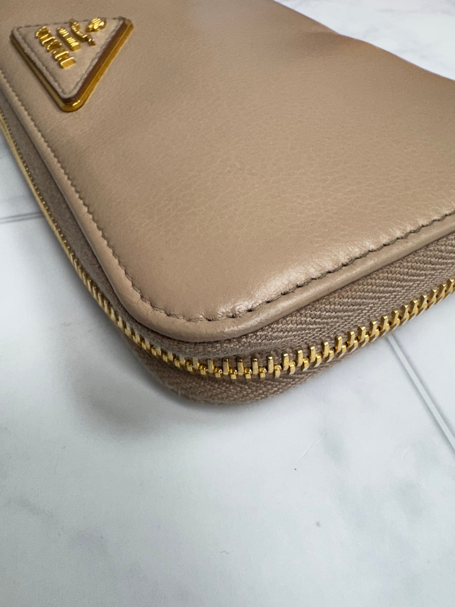 Prada Beige Leather Long Zippy Wallet