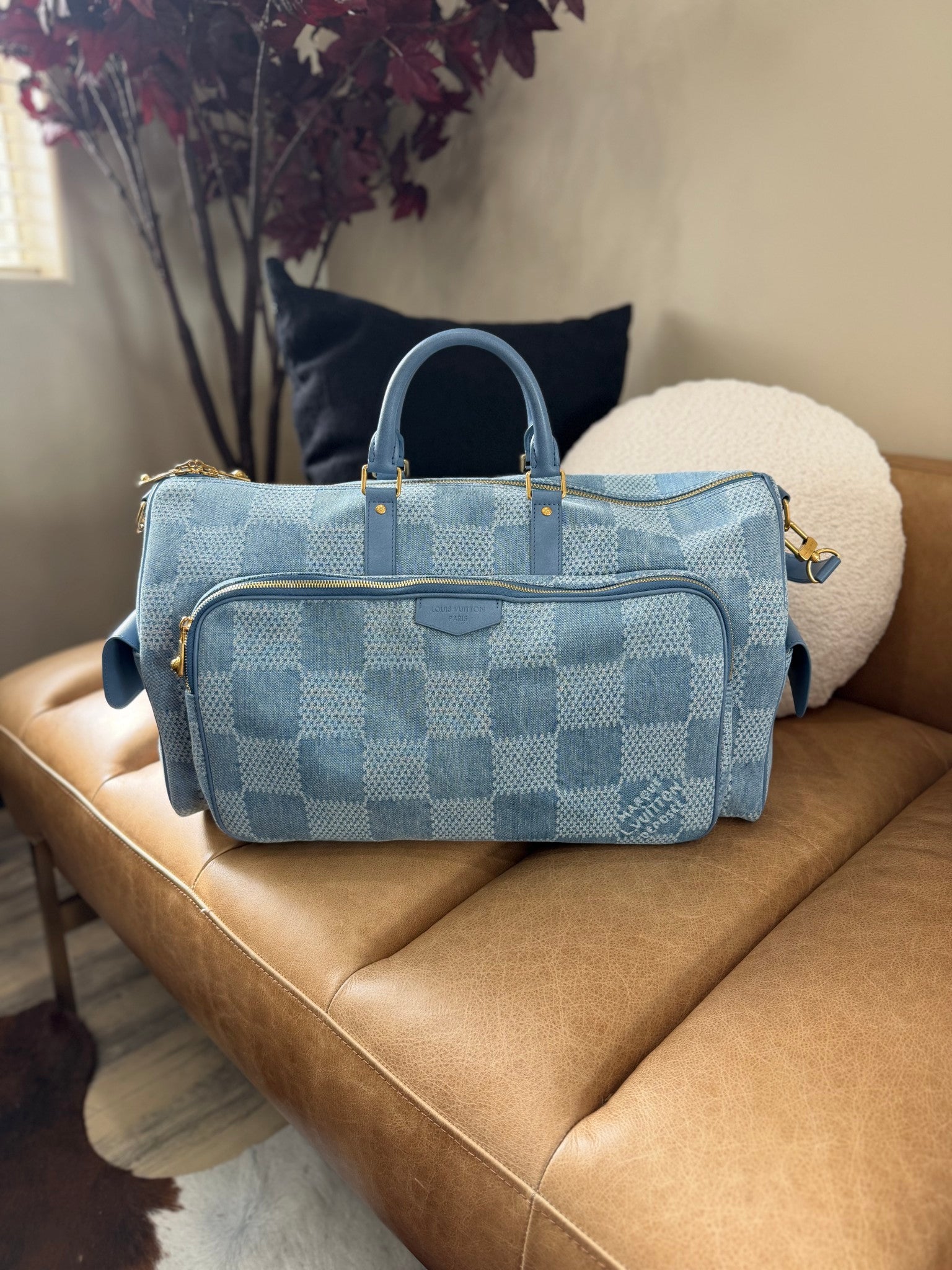 Louis Vuitton Damier Denim Keepall Cargo 50 Duffel Bag