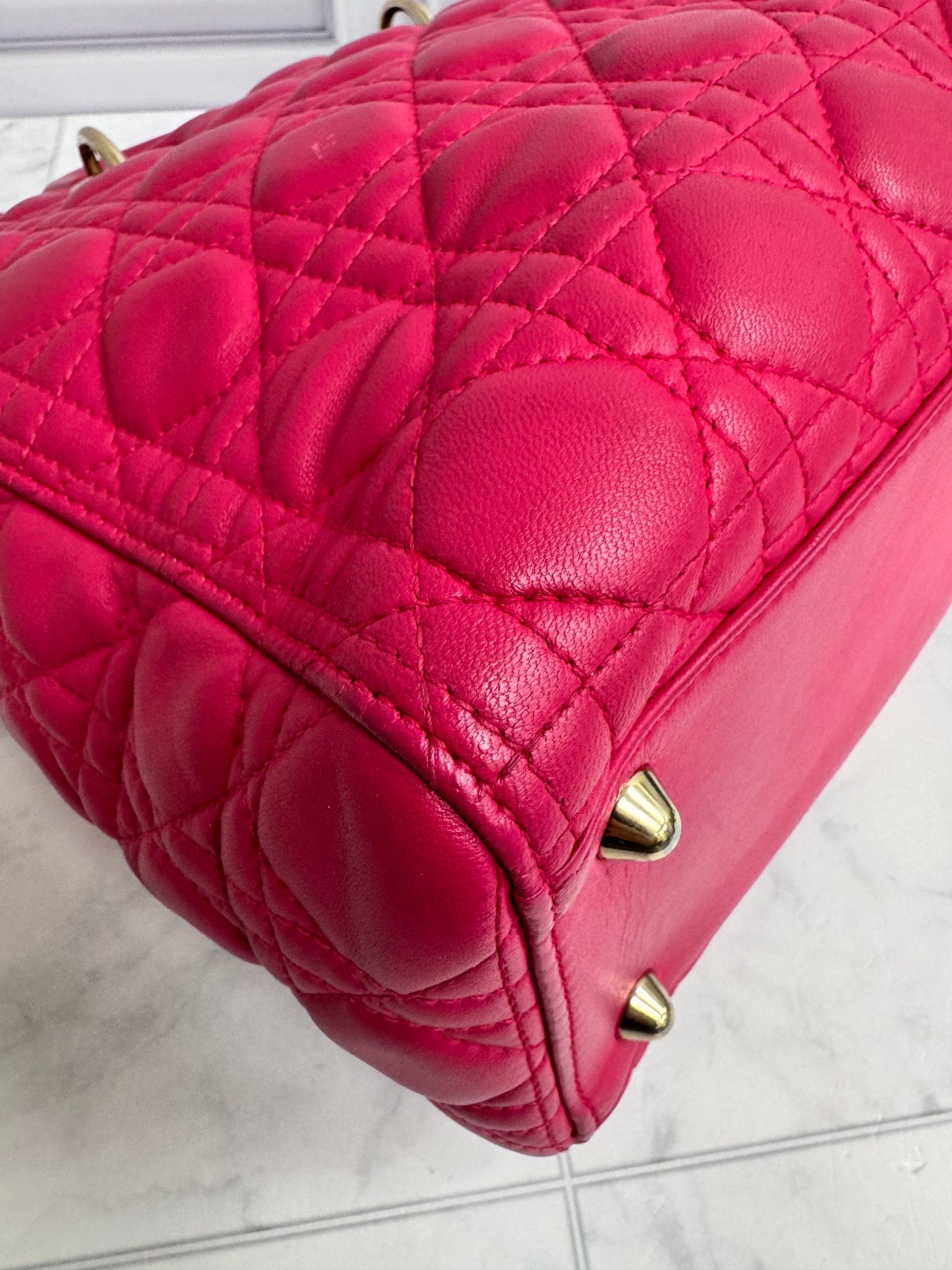 Christian Dior Hot Pink Quilted Large Lady Dior Bag