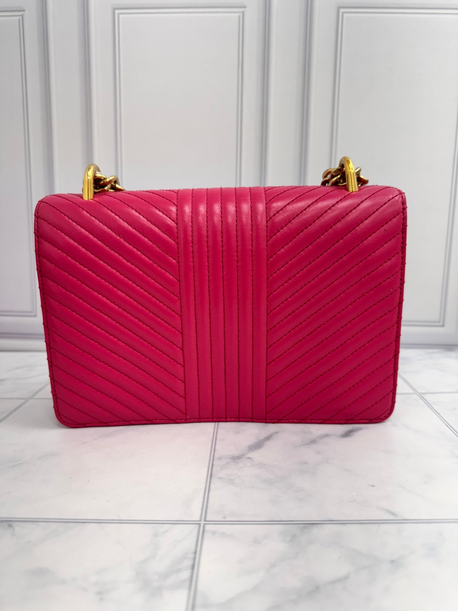 Prada Pink Chevron Quilted Calfskin Turn Lock Flap Bag