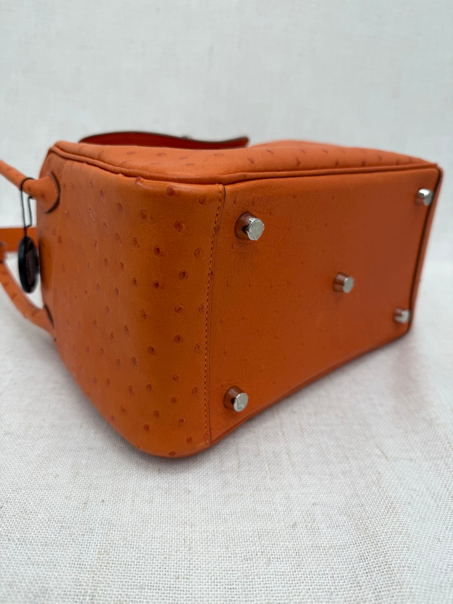 Hermes Tangerine Ostrich Leather Lindy 26