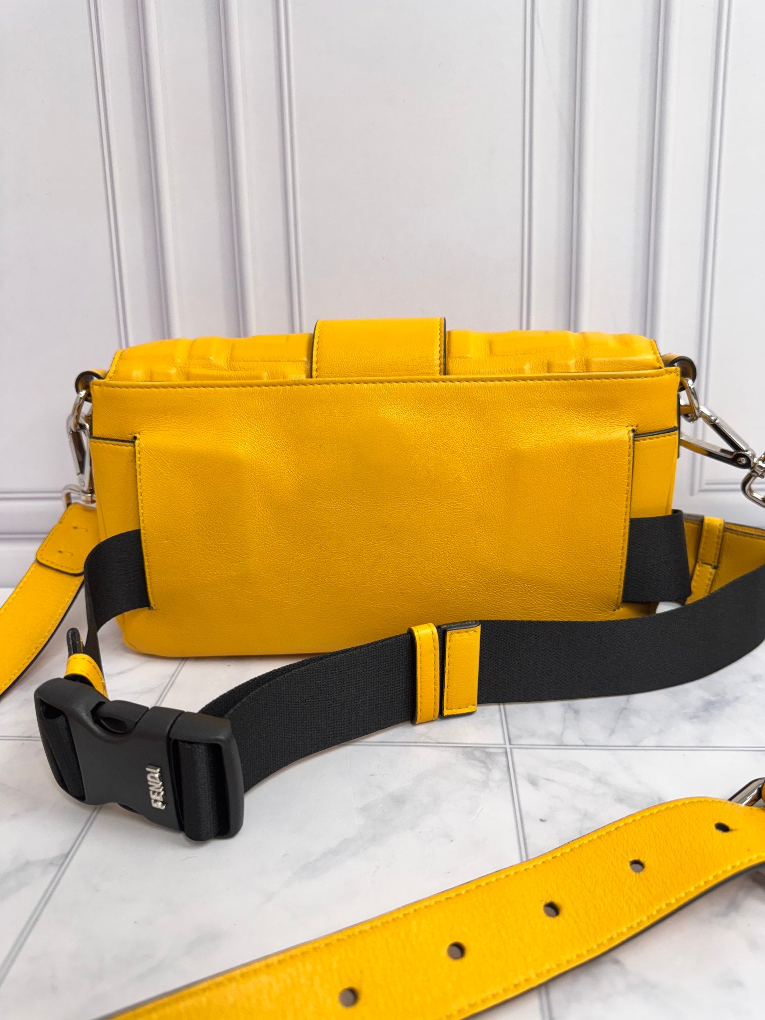Fendi Yellow Zucca Embossed Leather Baguette 2Way Bag