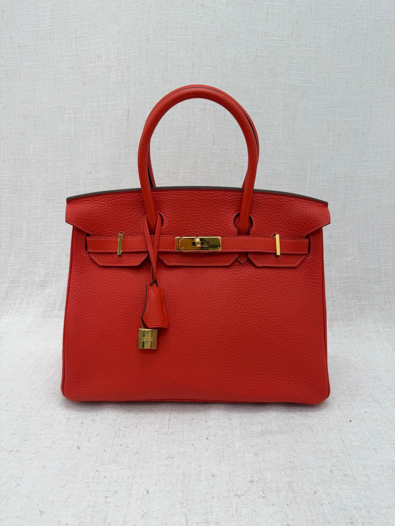Hermes Rouge Pivoine Clemence Leather Birkin 30 GHW