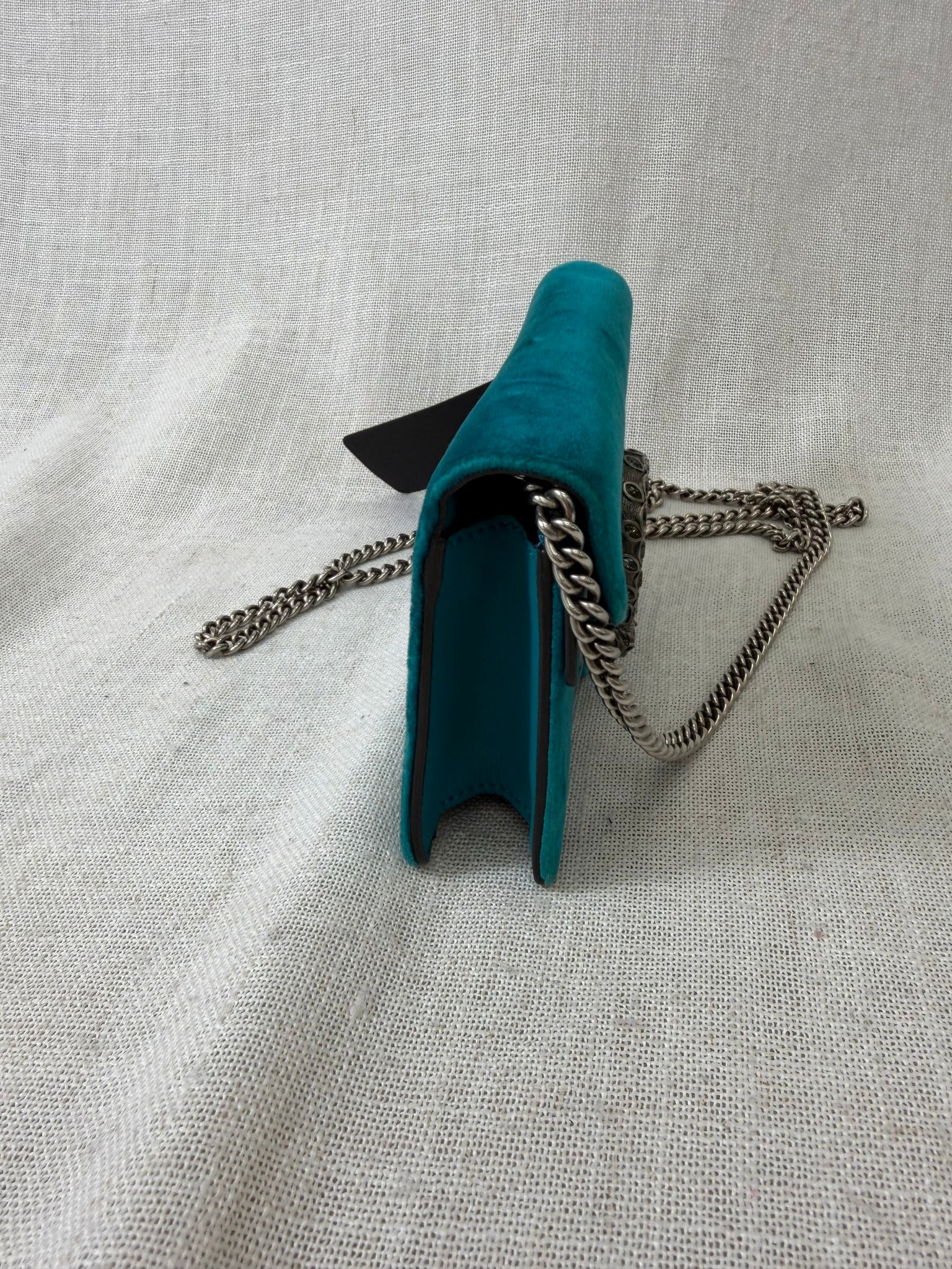 Gucci Turquoise Velvet Dionysus Super Mini Crossbody