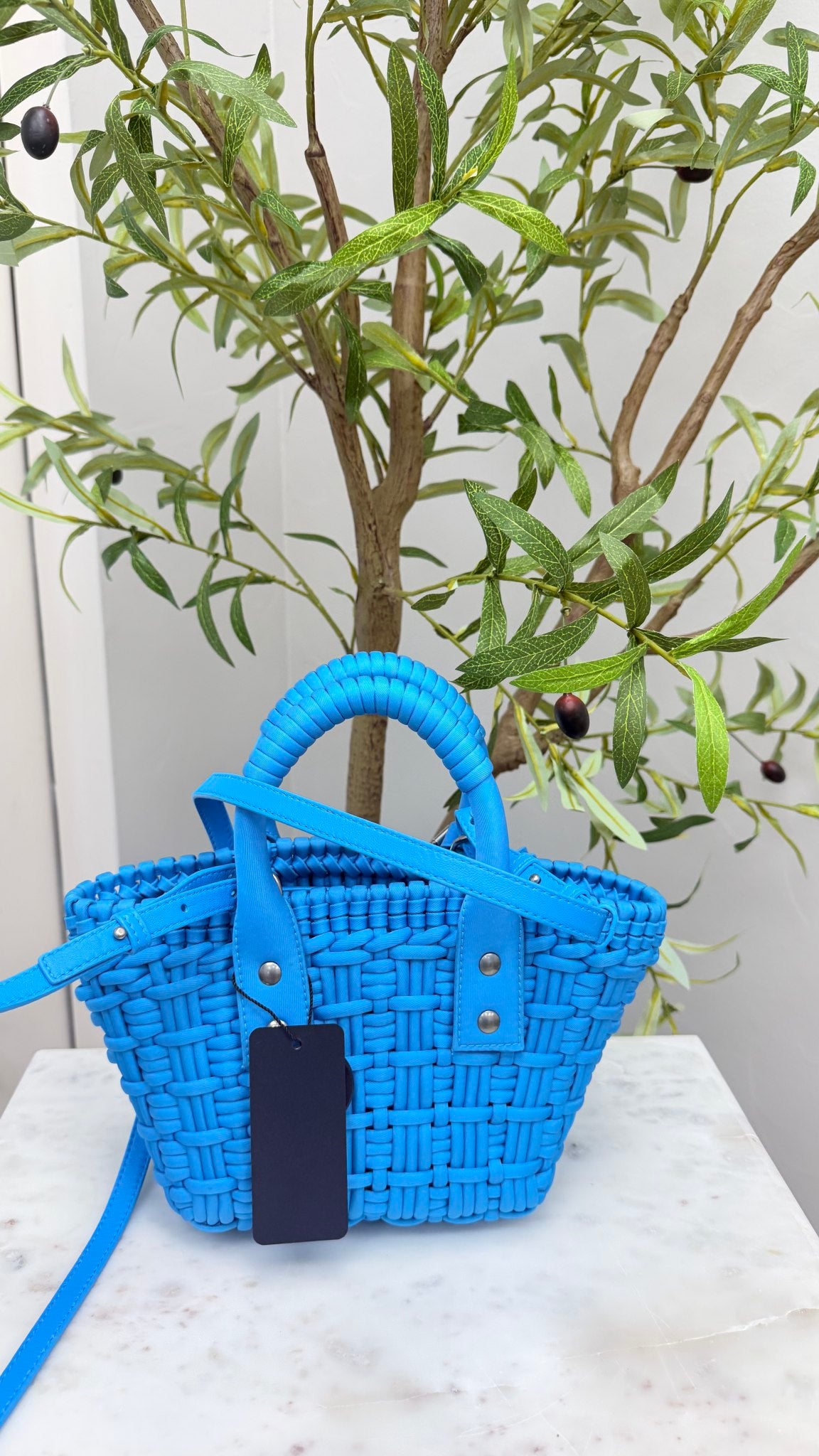 Balenciaga Blue Nylon Bistro XXS Basket Tote Bag