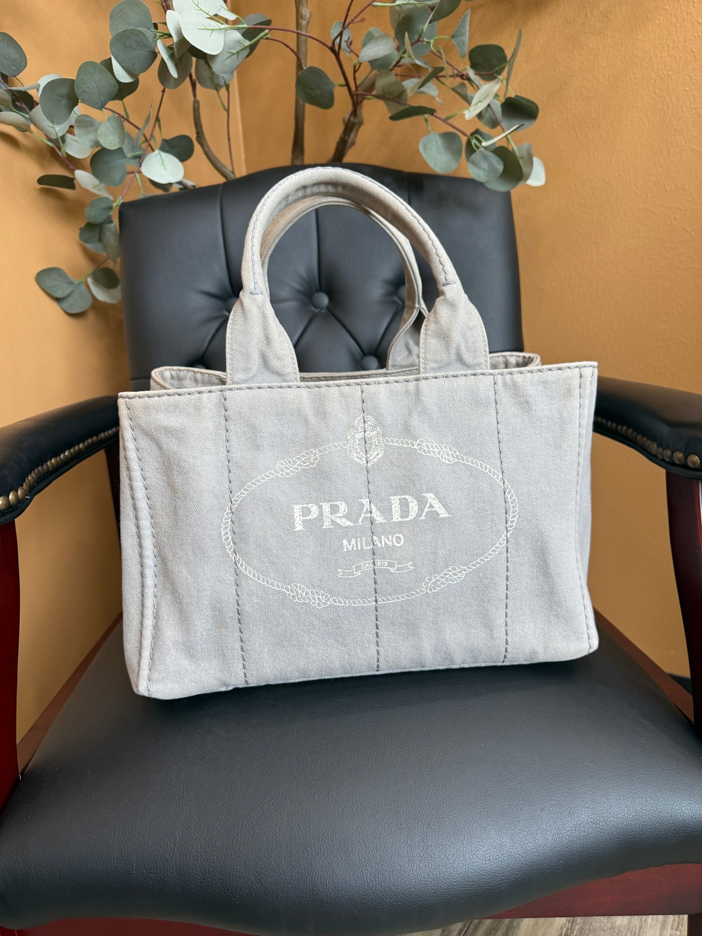 Prada Grey Canvas Medium Canapa Tote