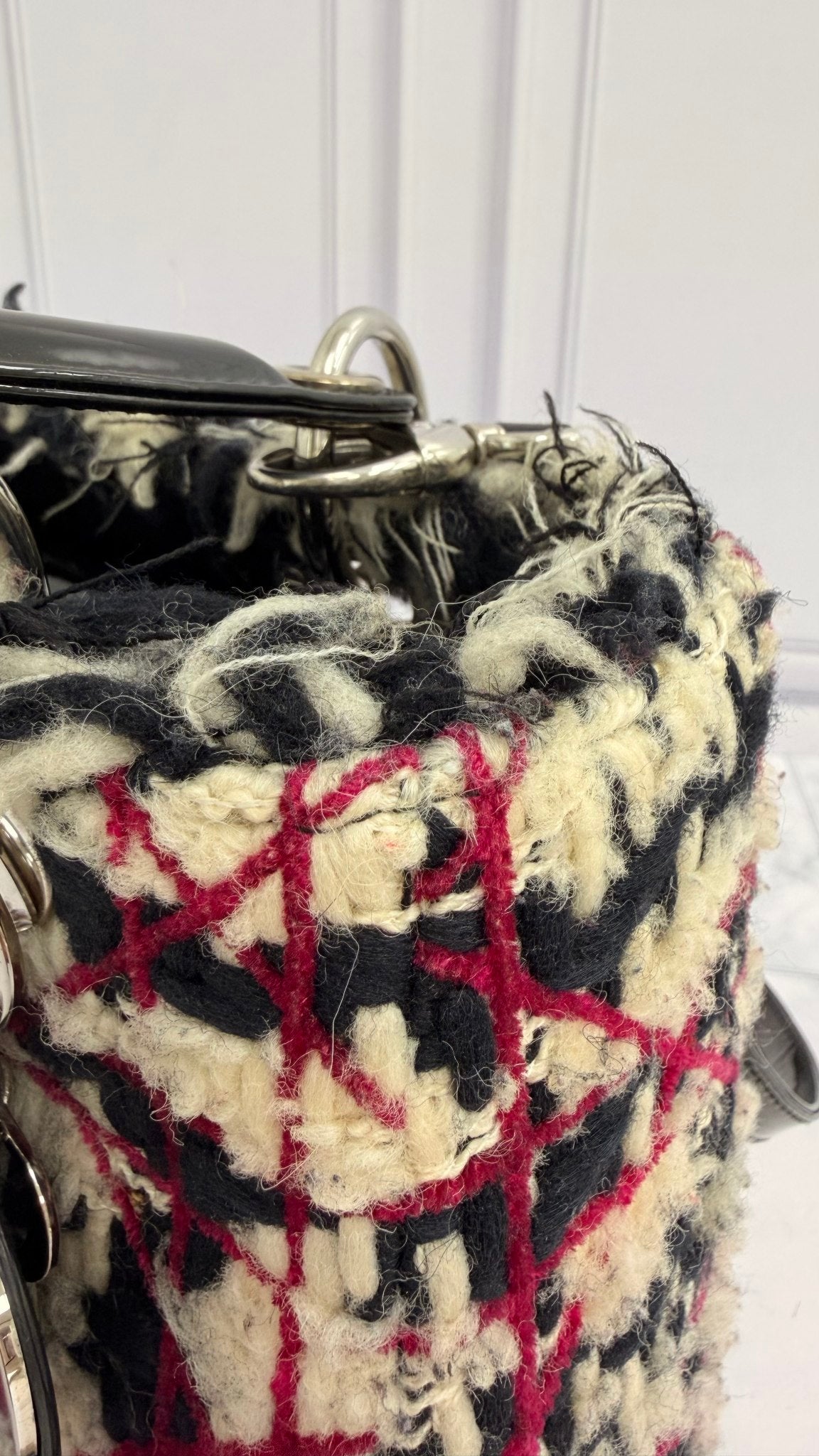 Christian Dior Multicolor Tweed Cannage Fringe Lady Dior Medium 2-Way Handbag