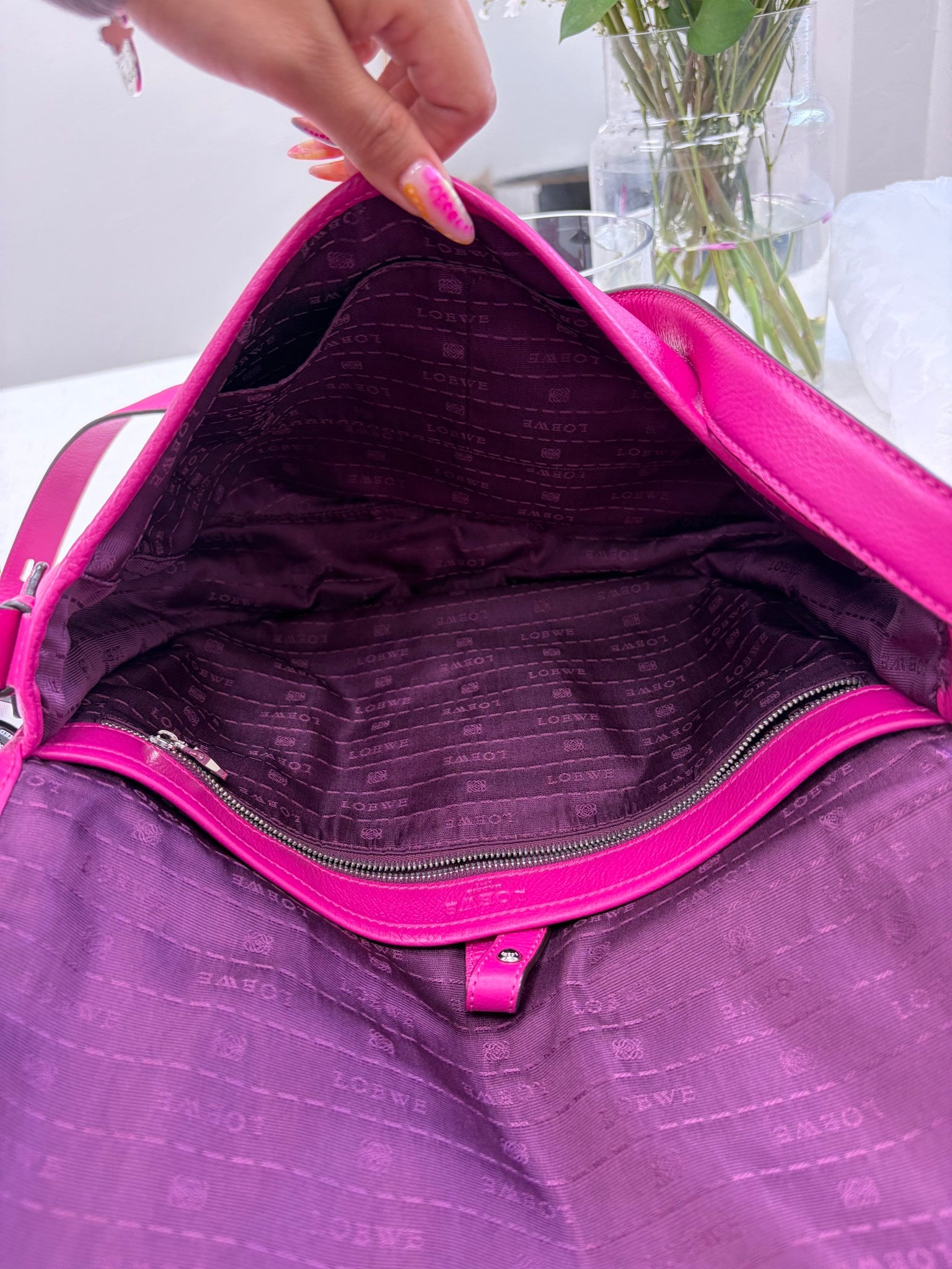 Loewe Fuchsia Heritage Leather Messenger Bag