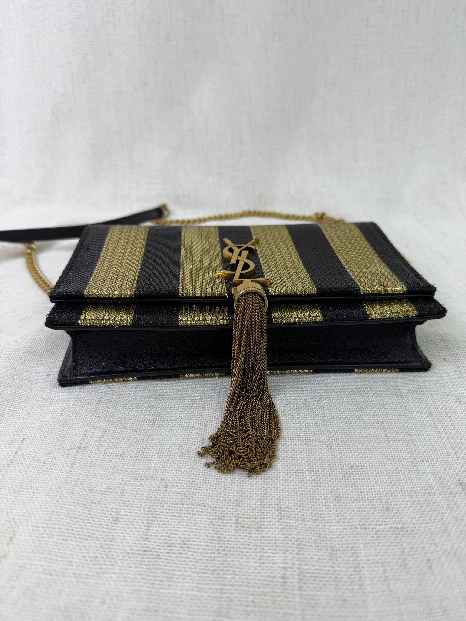 YSL Saint Laurent Black And Gold Kate Striped Bag