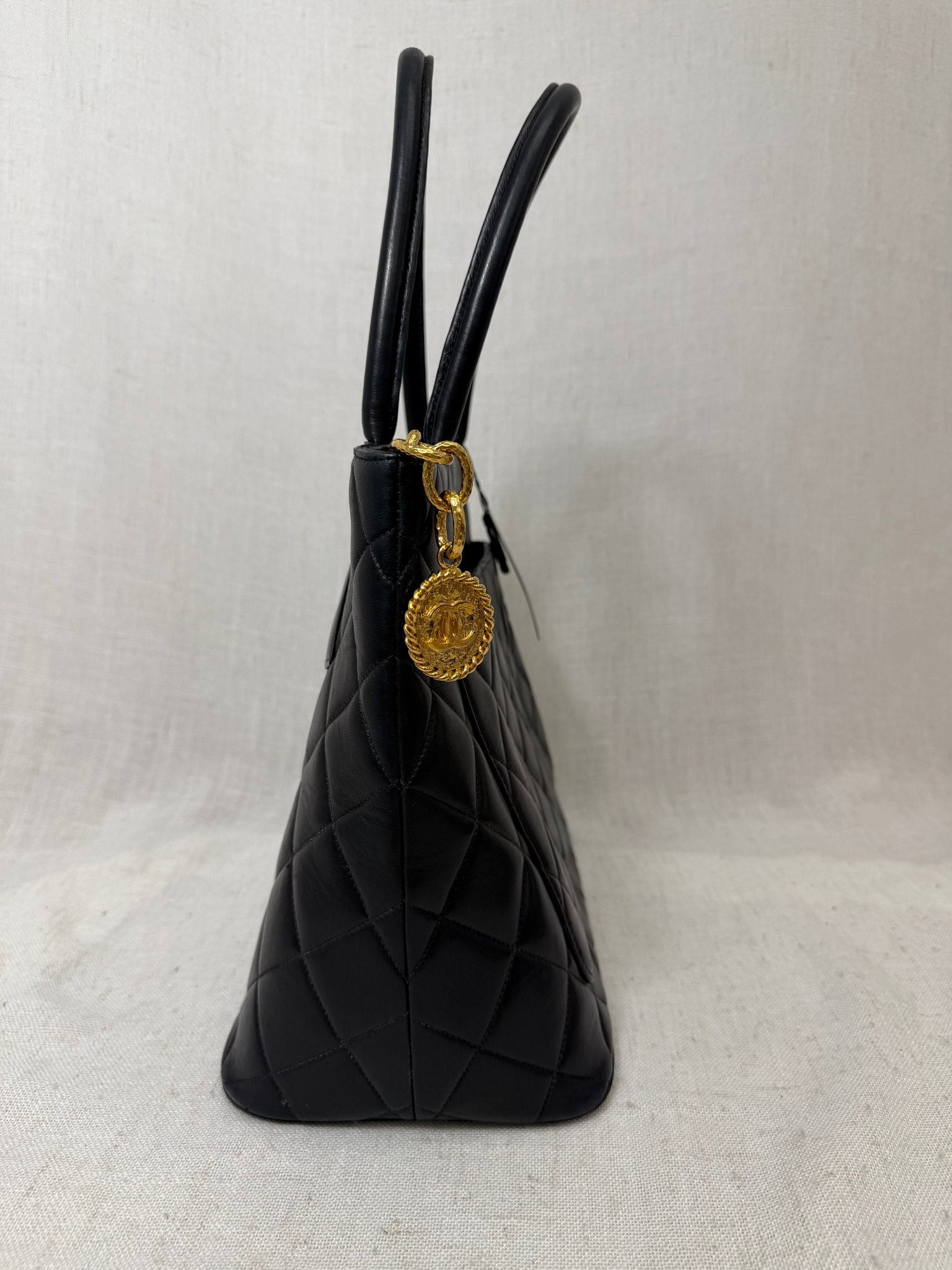 Chanel Black Quilted Lambskin Leather Medallion Tote