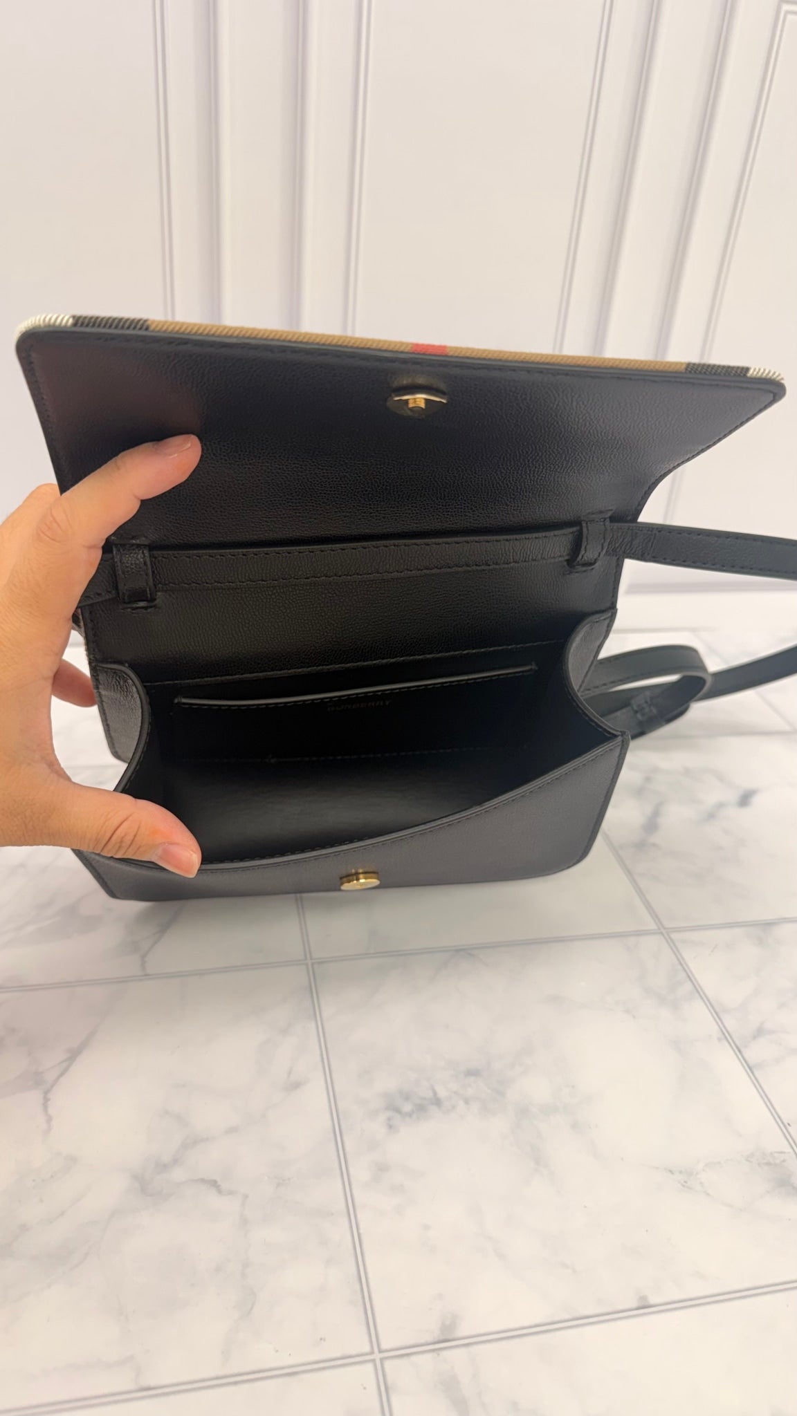 Burberry Nova Check Canvas & Black Leather Crossbody Bag