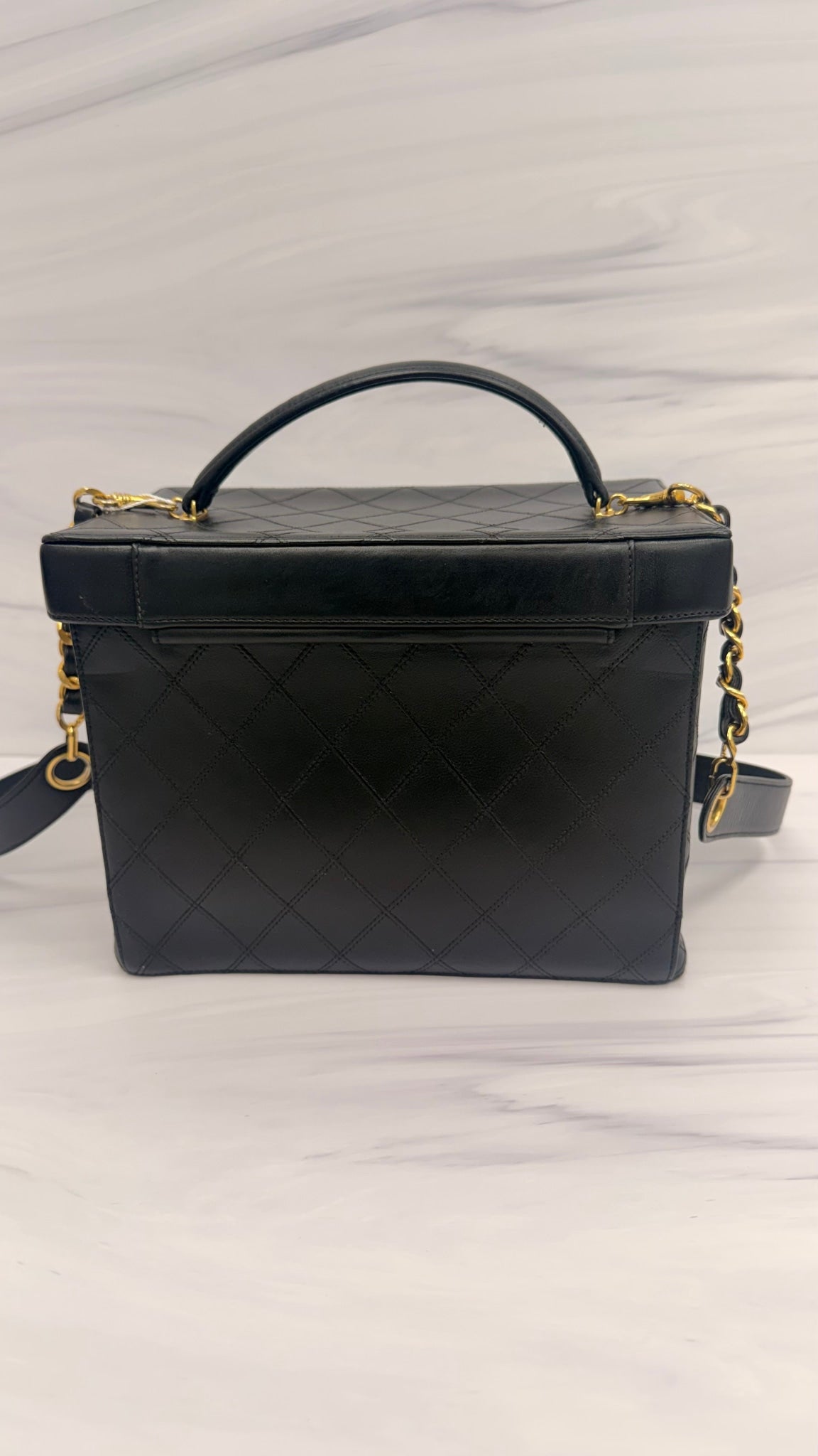 Chanel Black Calfskin Leather 24K Gold Vintage Vanity Bag