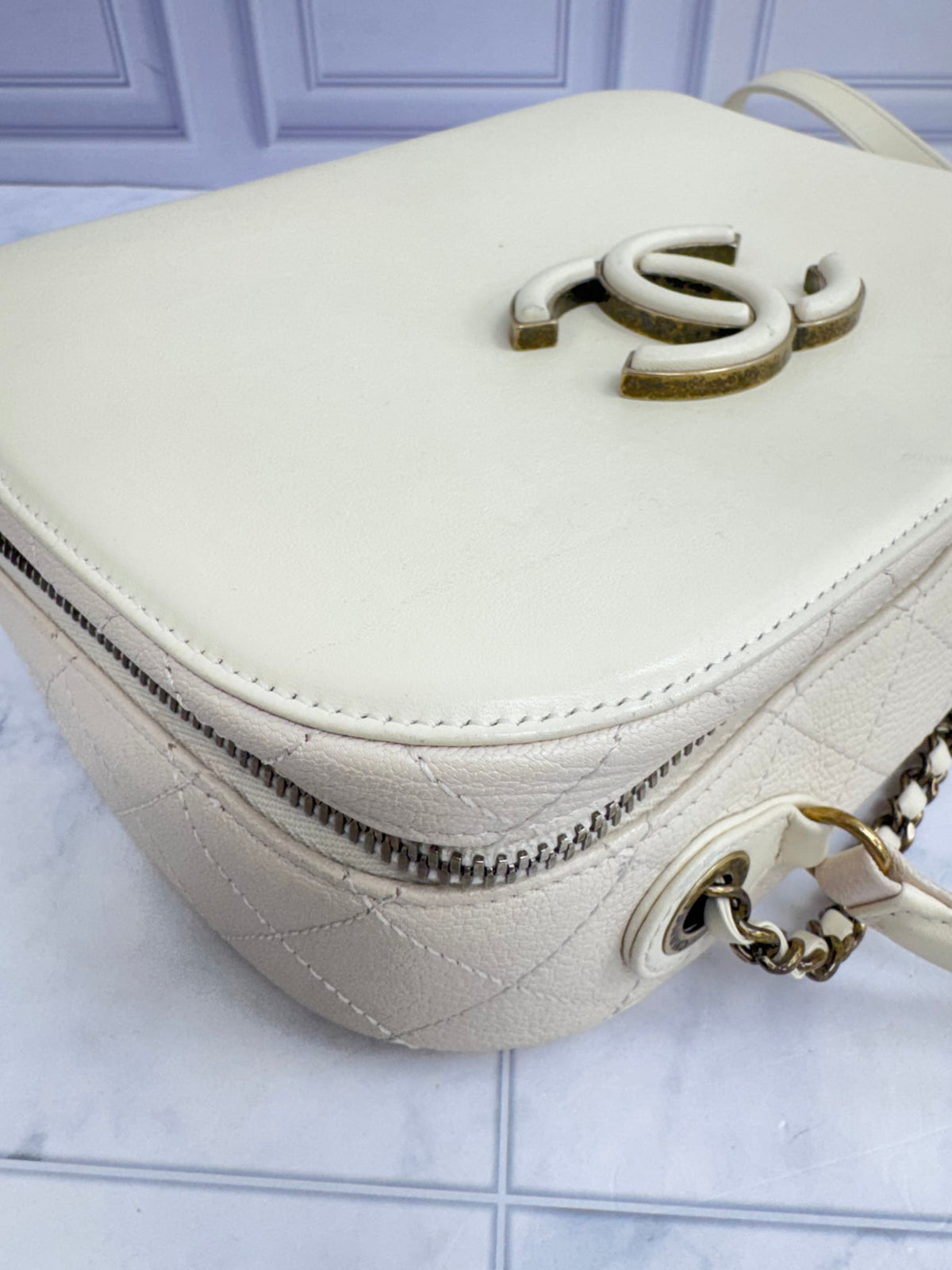 Chanel Ivory Calfskin Coco Curve Vanity Medium Case Bag