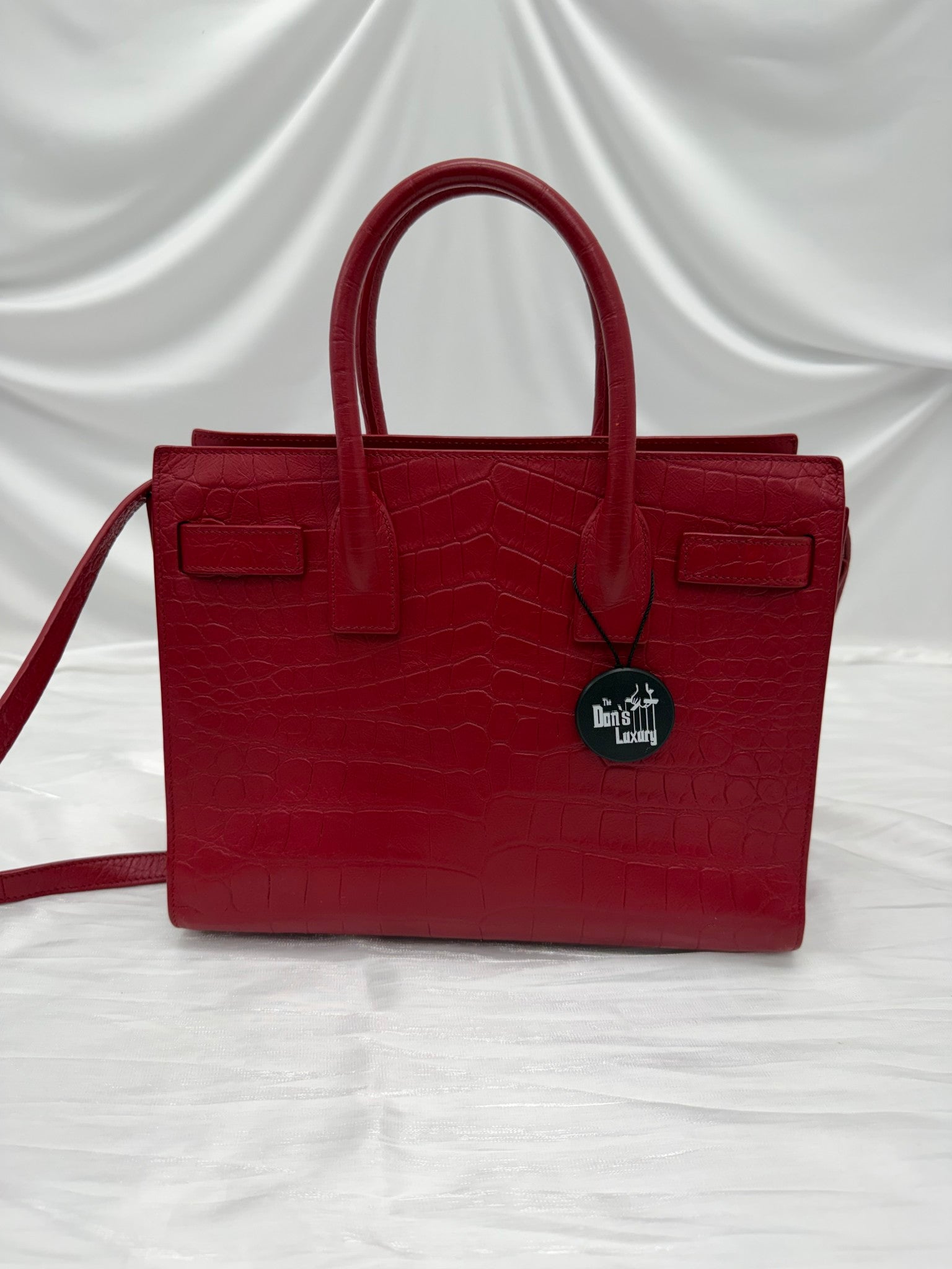 Saint Laurent YSL Red Croc Embossed Baby Sac de Jour Tote