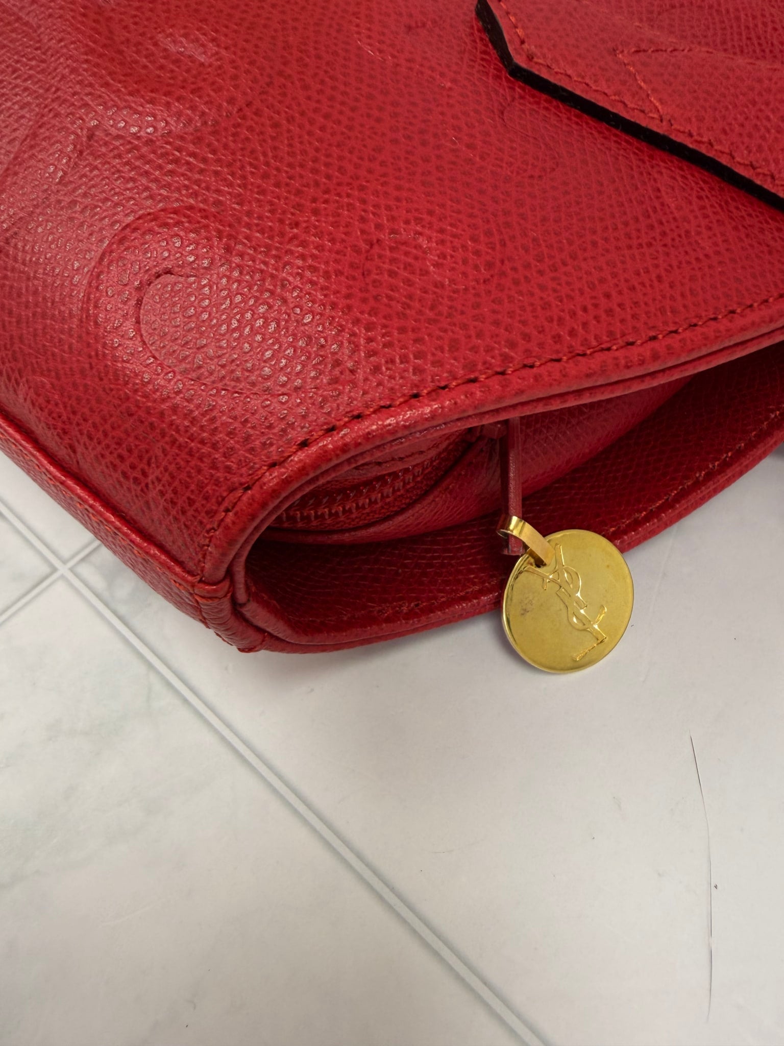 Saint Laurent YSL Red Embossed Leather Shoulder Bag
