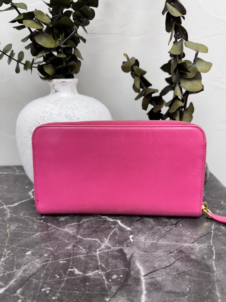 Prada Pink Grained Leather Long Zippy Wallet