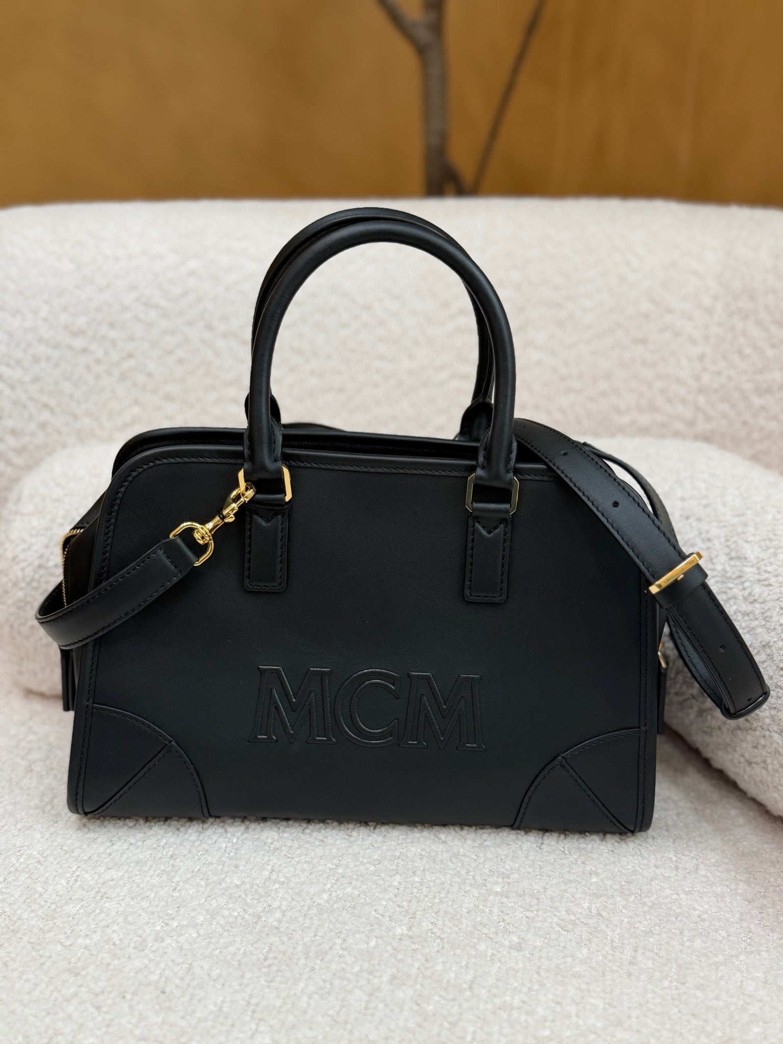BRAND NEW- MCM Black Leather Aren Boston Bag
