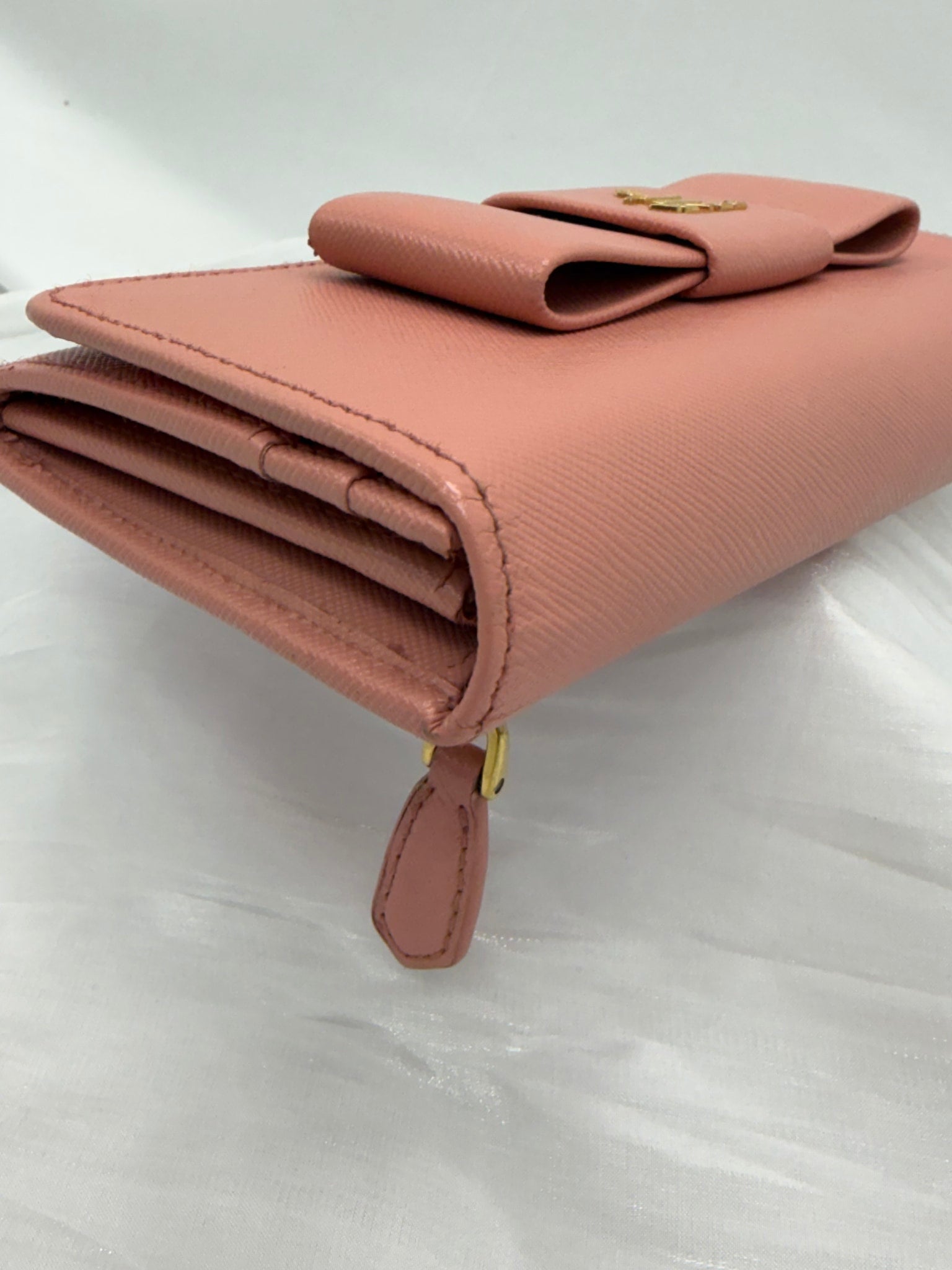 Prada Pink Saffiano Leather Bow Long Wallet