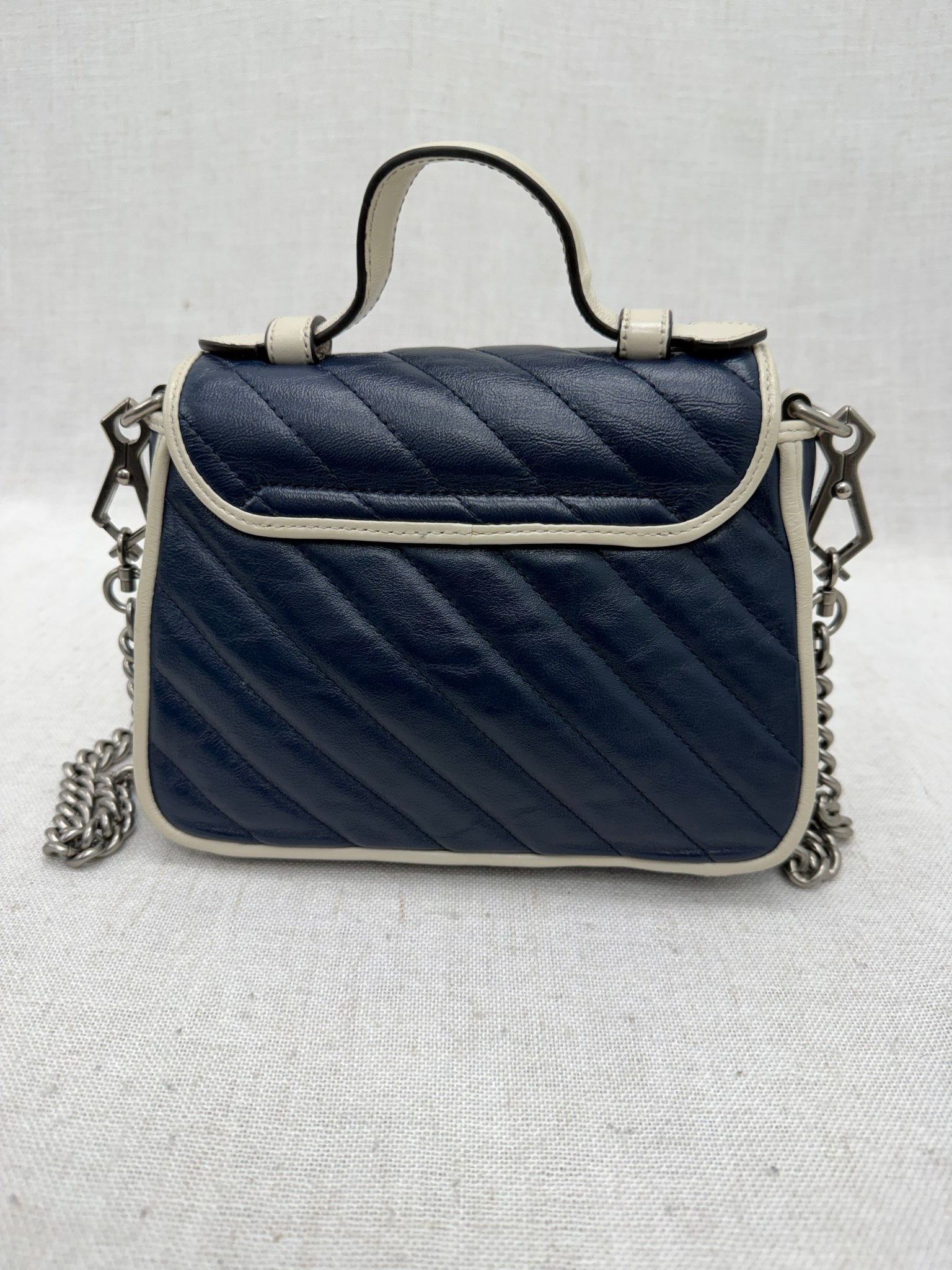Gucci Navy Blue Leather Mini Marmont Top Handle Bag