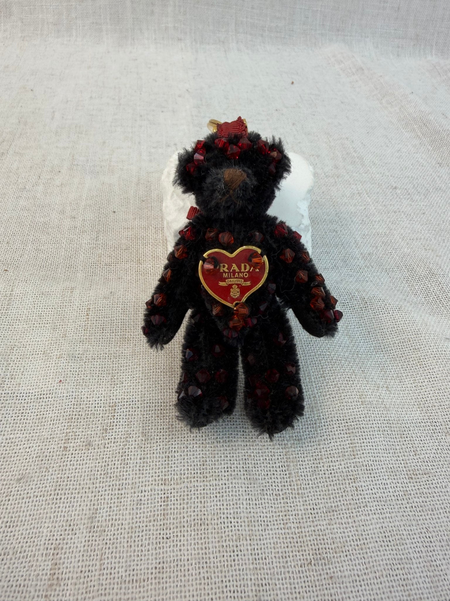 Prada Black Teddy Bear With Red Crystals Bag Charm