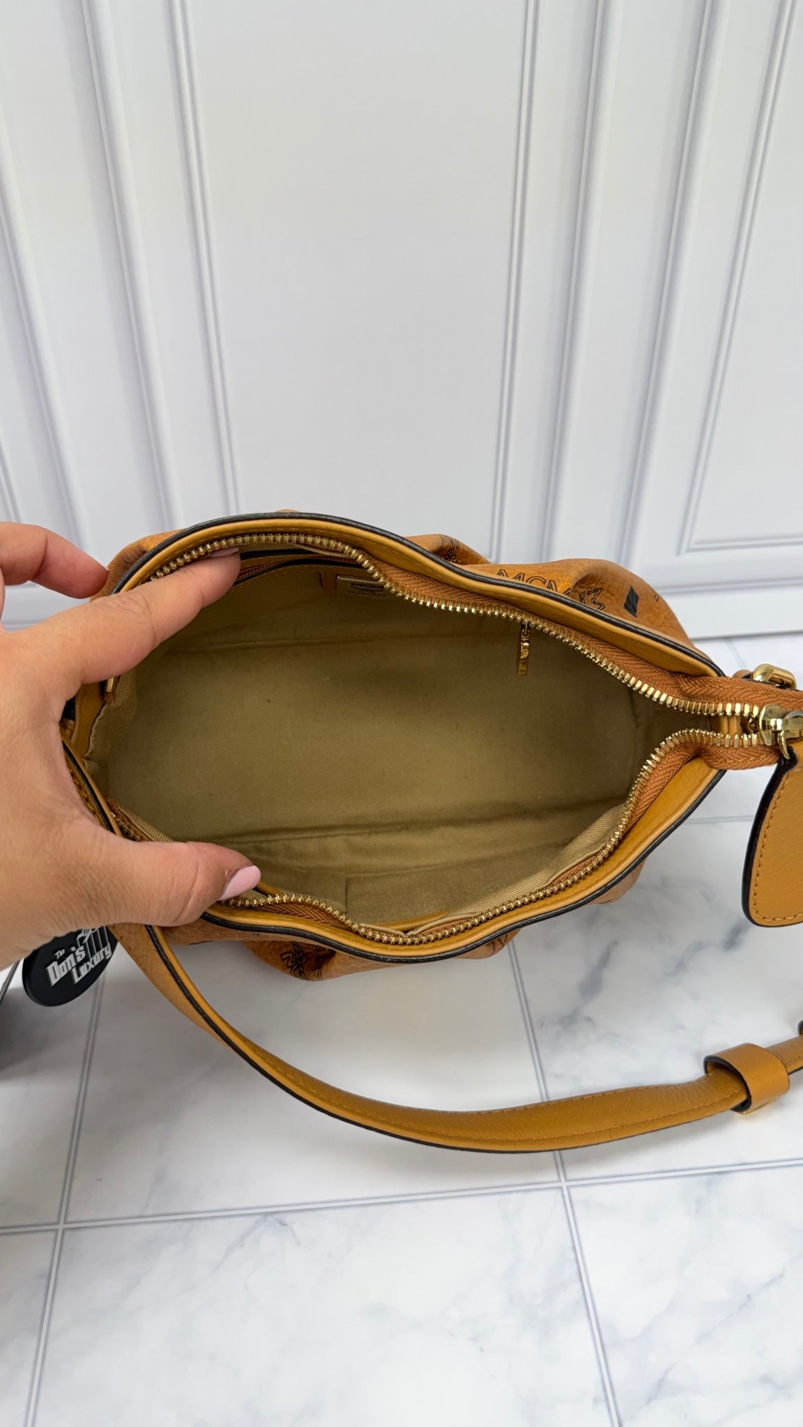 MCM Brown Visetos Leather Shoulder Bag