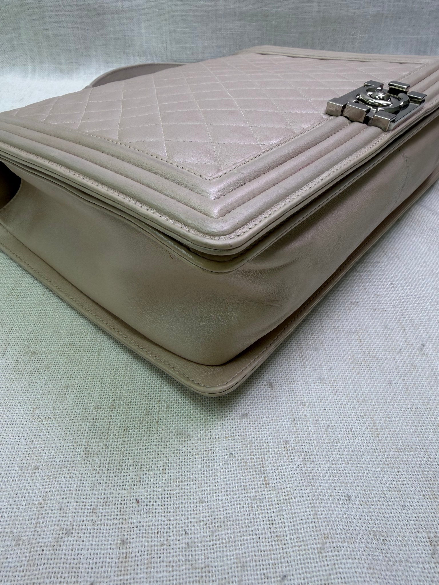 Chanel Irridesent Beige Quilted Calfskin Large Boy Bag