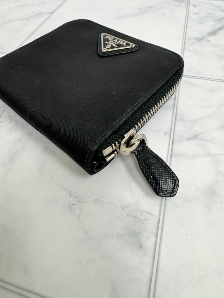 Prada Black Nylon Compact Zippy Wallet