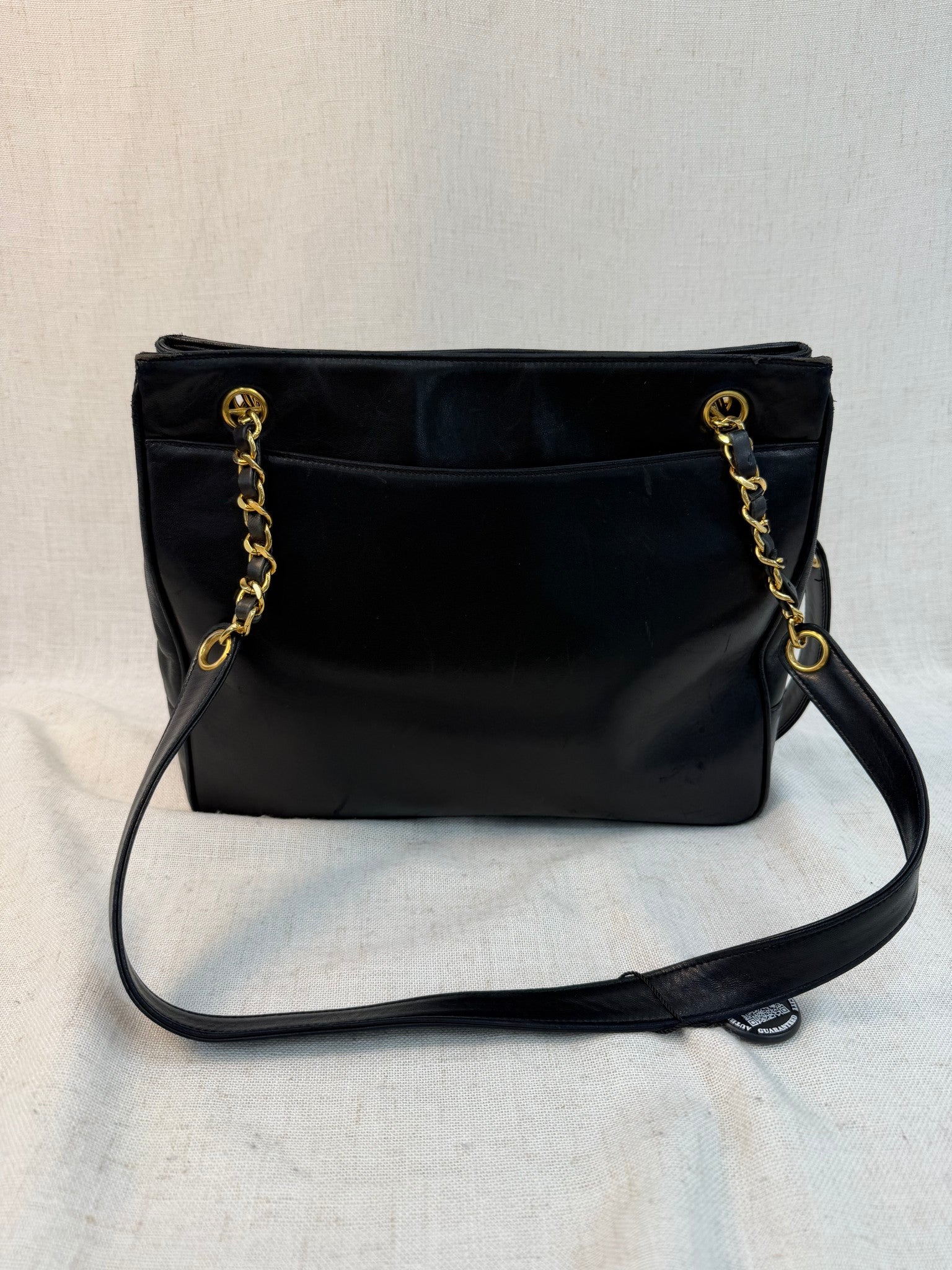 Chanel Black Lambskin Vintage CC Chain Tote Bag