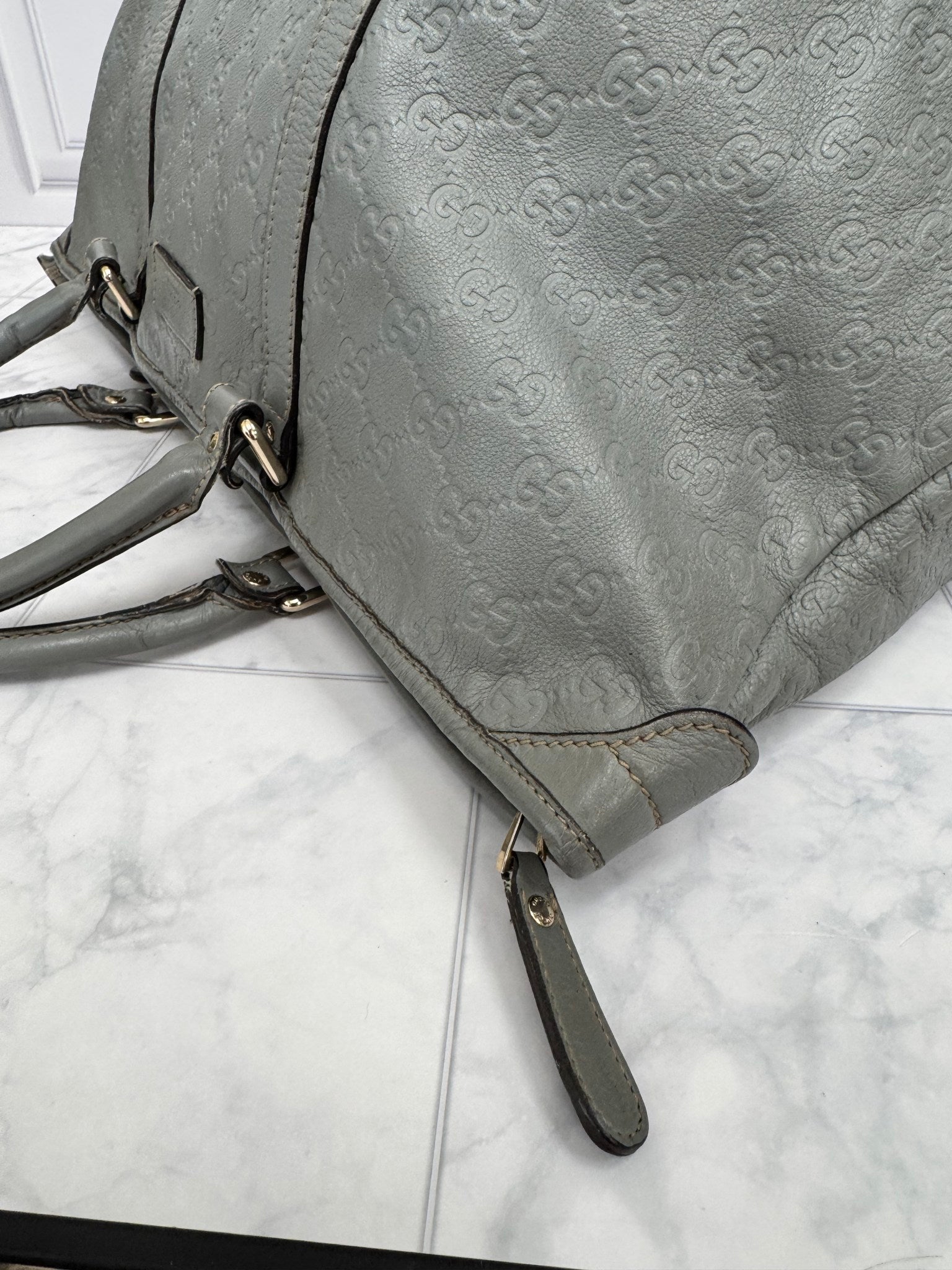 Gucci Gray Guccissima Embossed Leather Large Tote