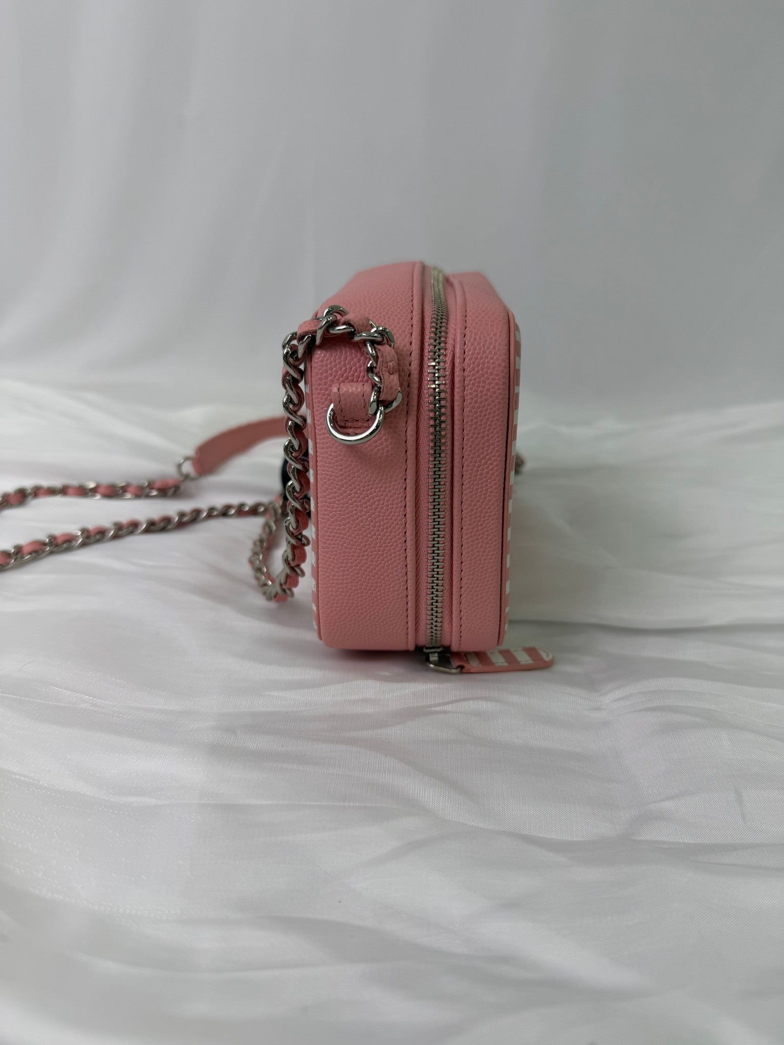 Chanel Pink Caviar Quilted Striped Vanity Bag
