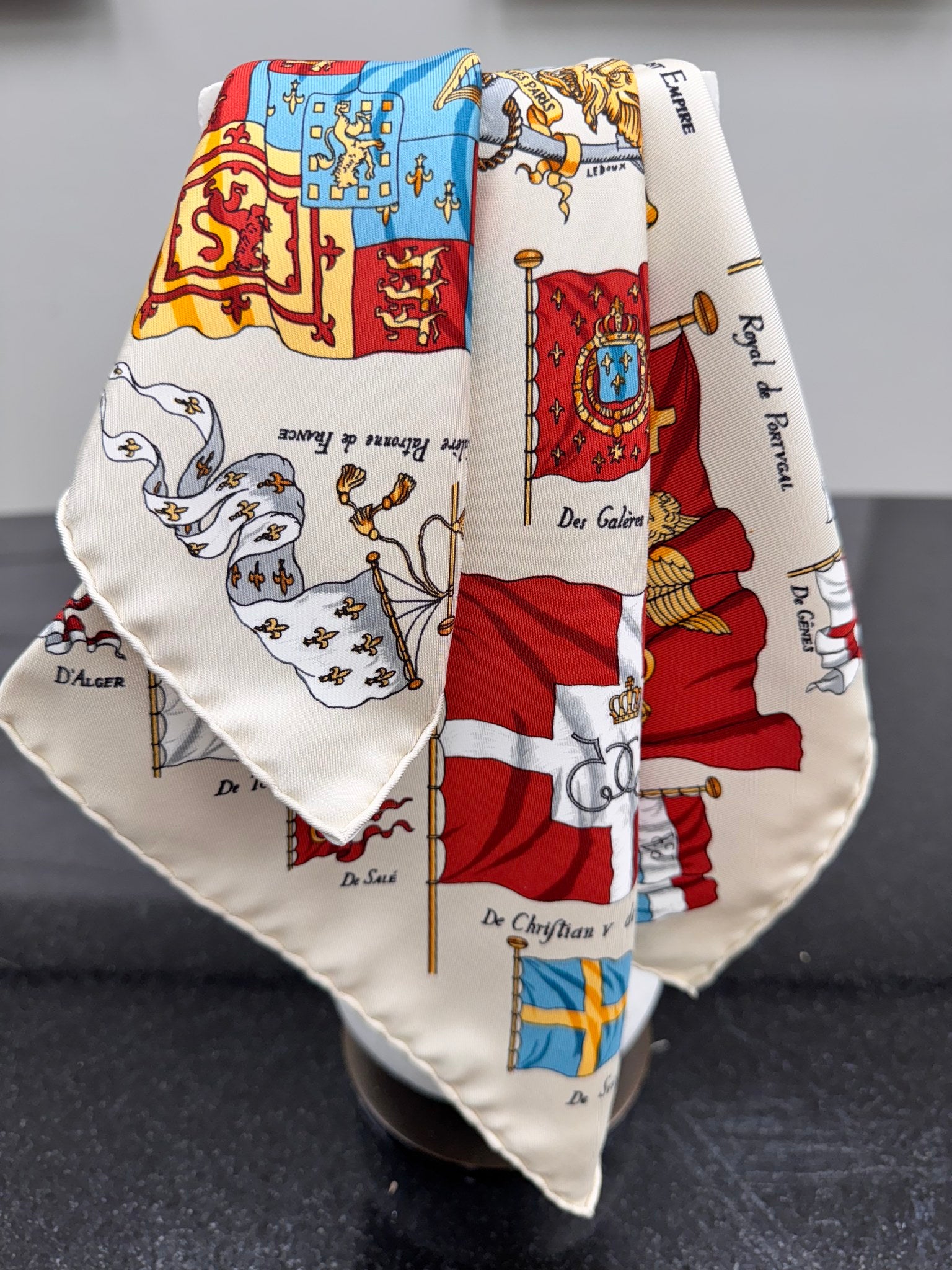Hermes Cream And Red Silk Pavois Scarf