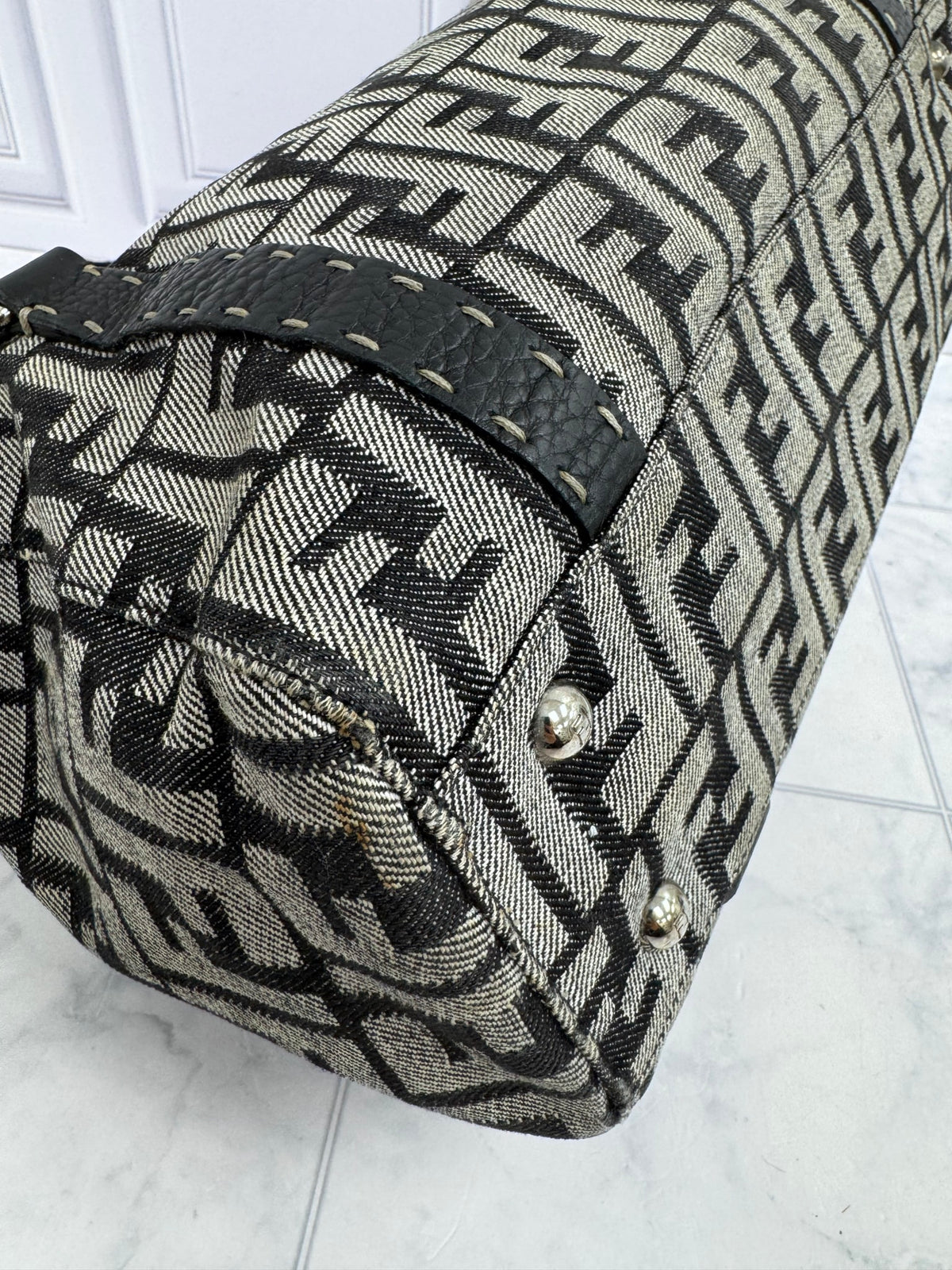 Fendi Black Zucca Canvas Selleria Linda Shoulder Bag