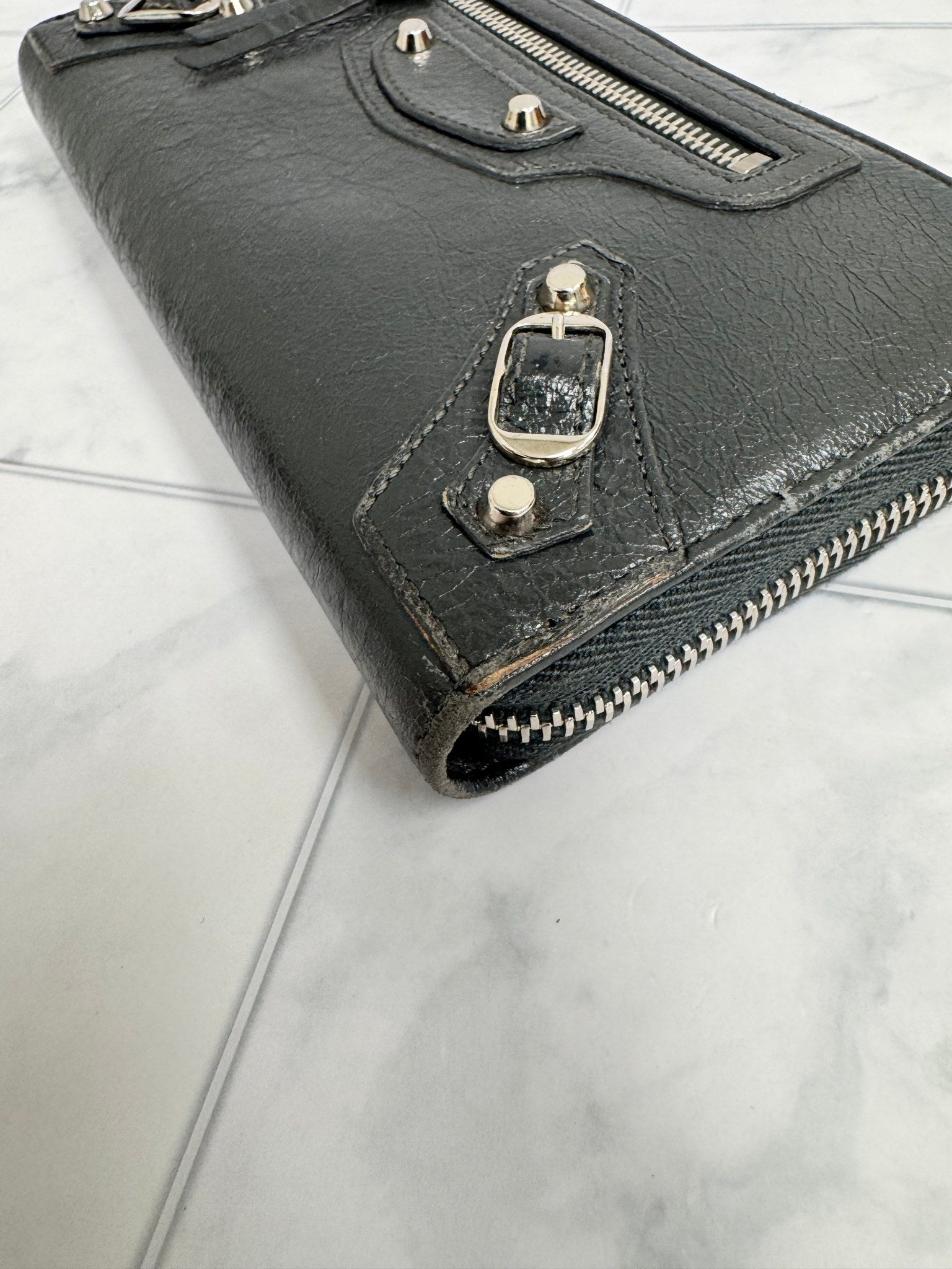 Balenciaga Dark Grey Leather Long Wallet